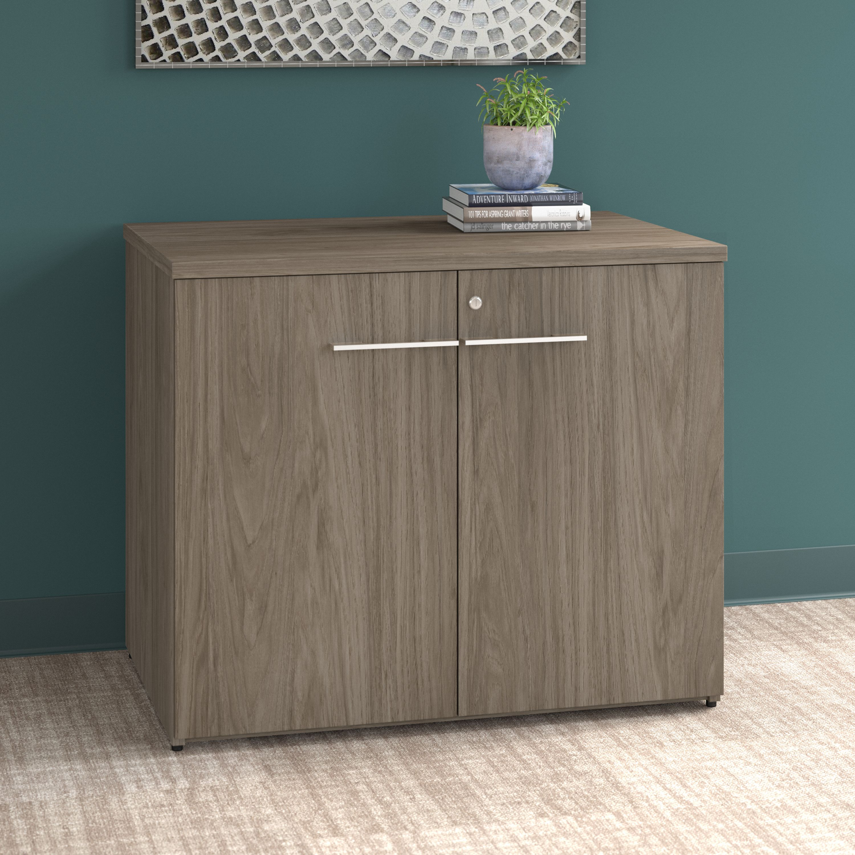 Shop Bush Business Furniture Office 500 36W Storage Cabinet with Doors - Assembled 01 OFS136MHSU #color_modern hickory