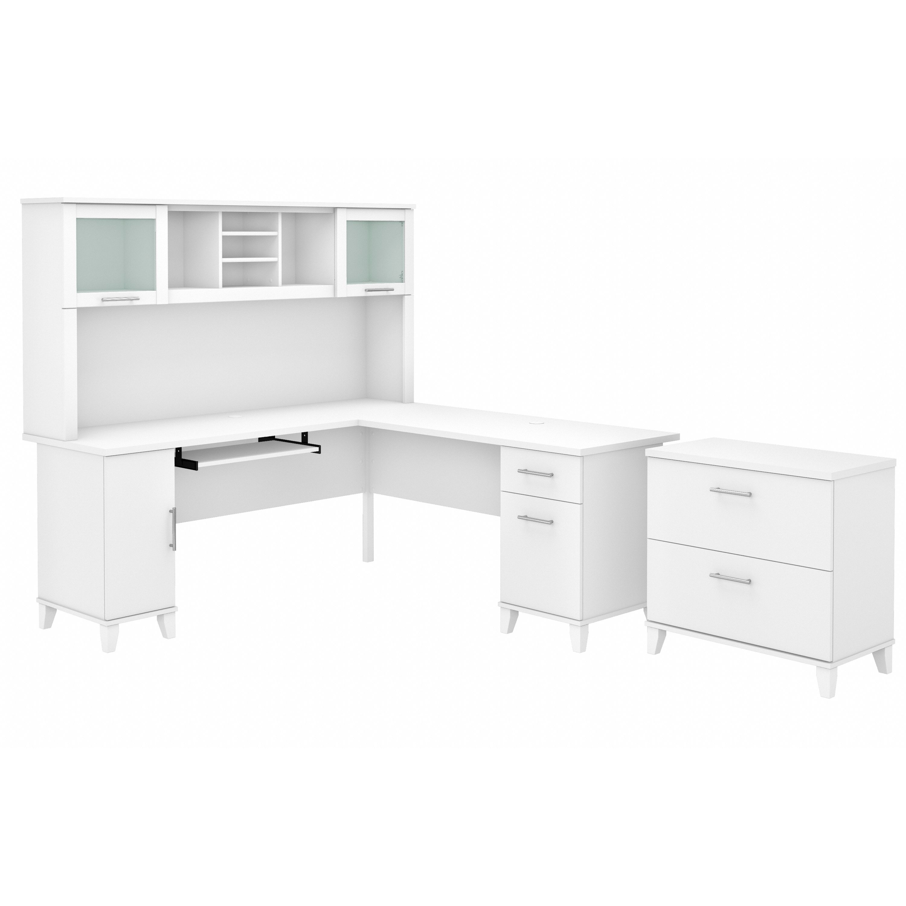 Shop Bush Furniture Somerset 72W L Shaped Desk with Hutch and Lateral File Cabinet 02 SET009WH #color_white