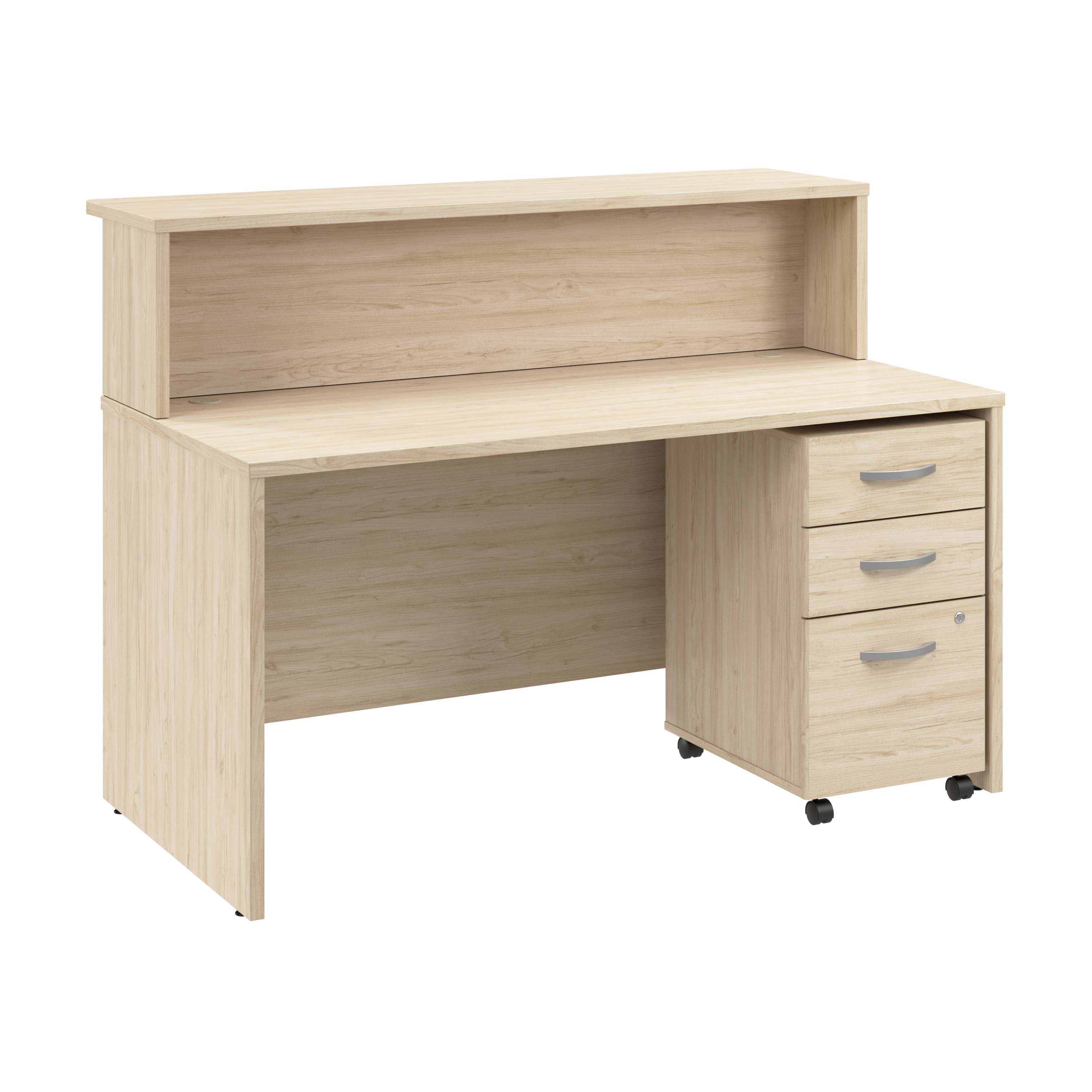 Shop Bush Business Furniture Arrive 60W x 30D Reception Desk with Shelf and Mobile File Cabinet 02 ARV002NE #color_natural elm
