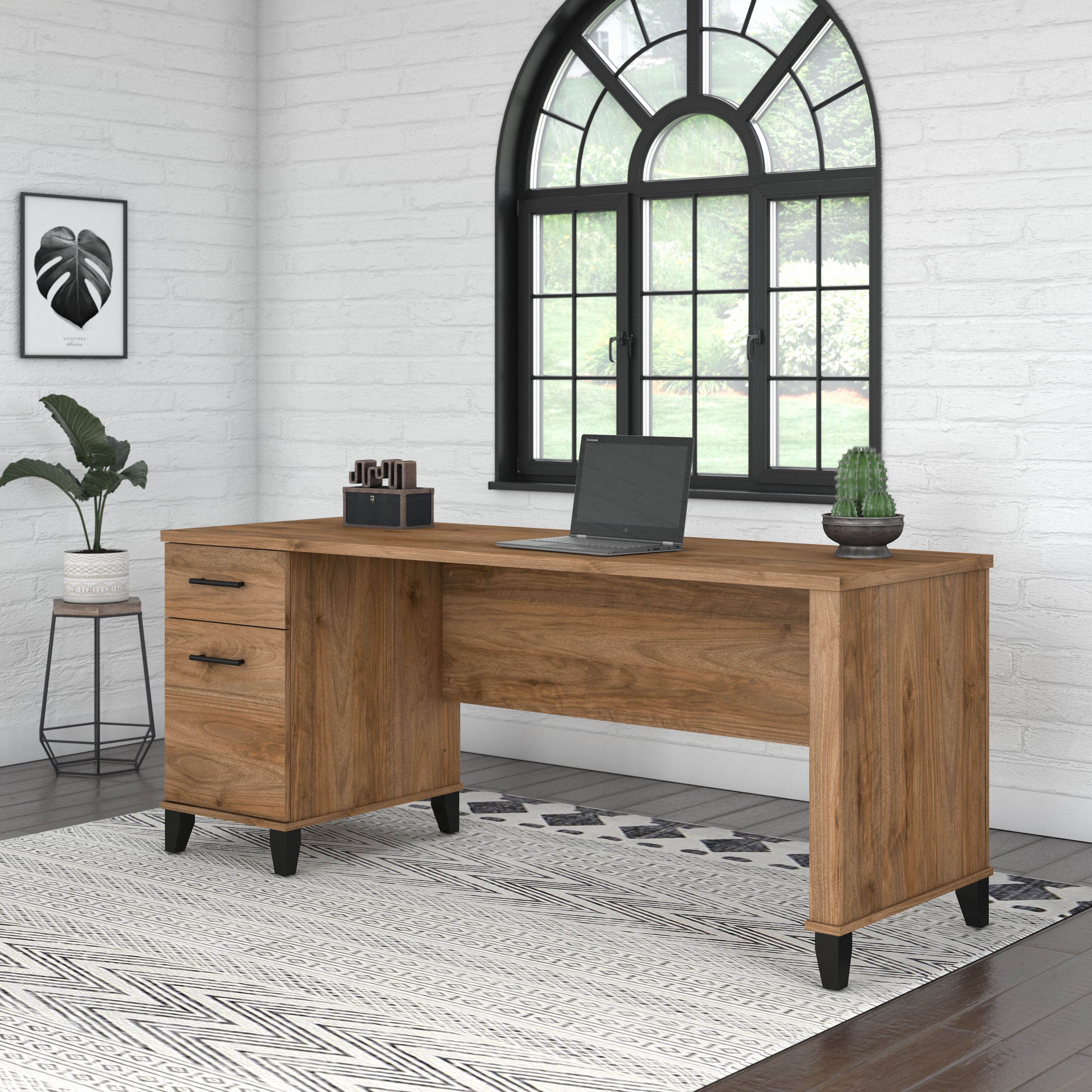 Shop Bush Furniture Somerset 72W Office Desk with Drawers 01 WC81372 #color_fresh walnut