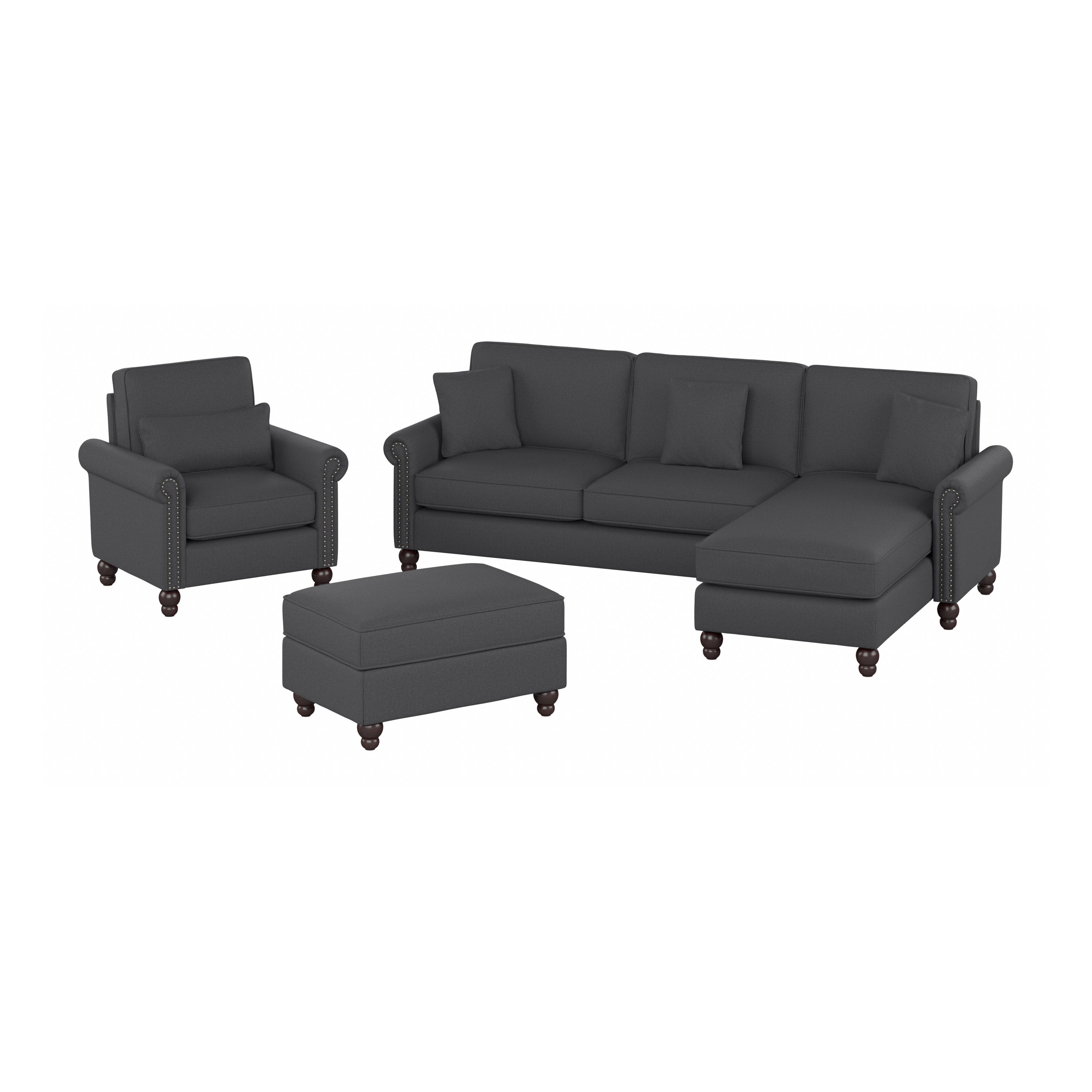 Shop Bush Furniture Coventry 102W Sectional Couch with Reversible Chaise Lounge, Accent Chair, and Ottoman 02 CVN021CGH #color_charcoal gray herringbone fabr