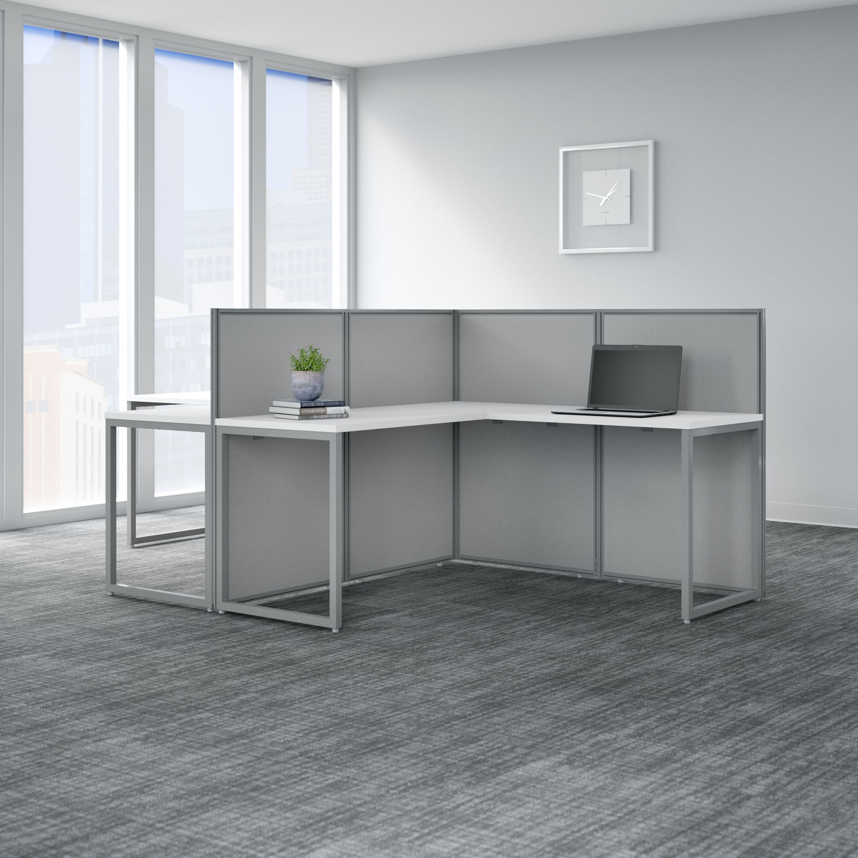 Shop Bush Business Furniture Easy Office 60W 2 Person L Shaped Cubicle Desk Workstation with 45H Panels 01 EOD560WH-03K #color_pure white/silver gray fabric