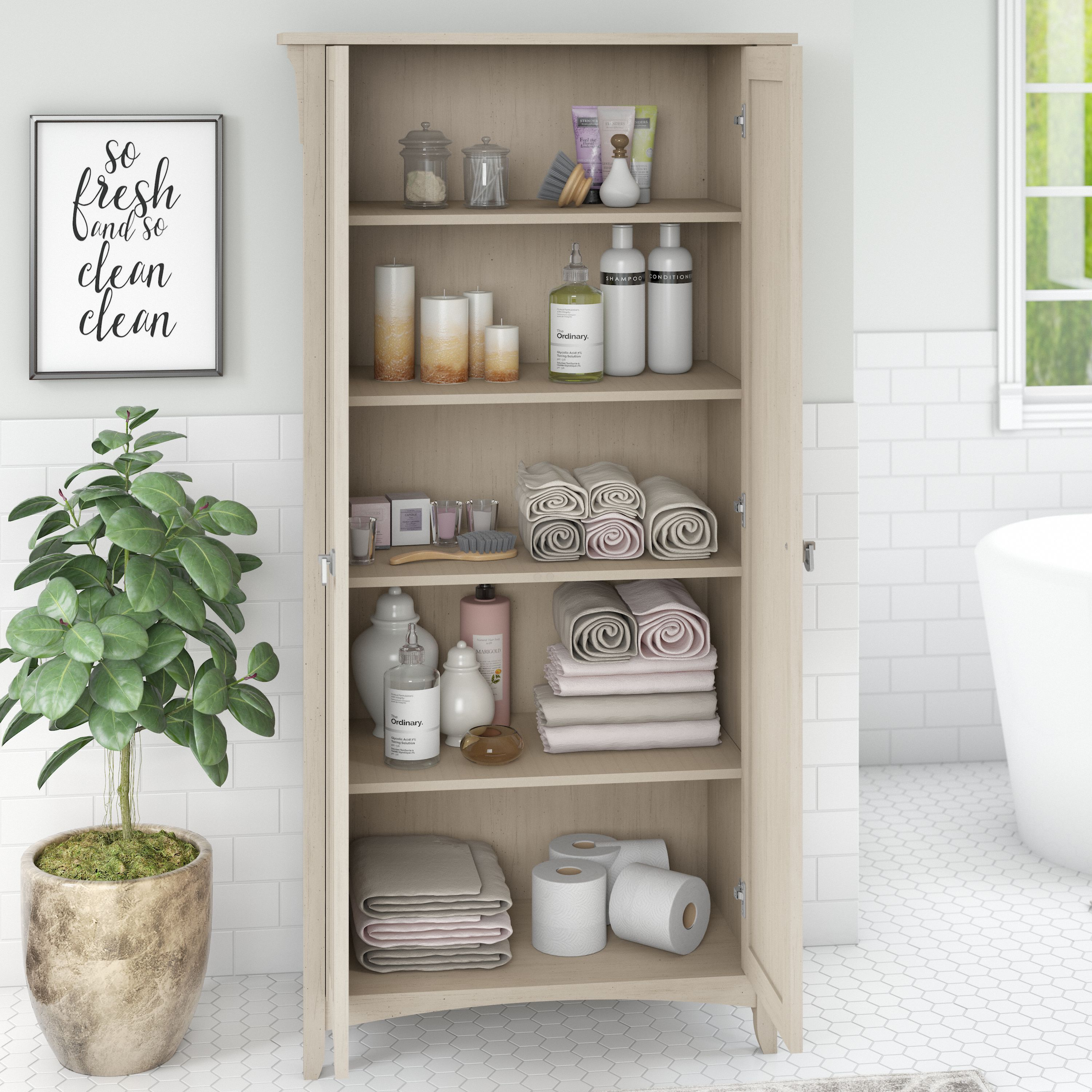 Shop Bush Furniture Salinas Bathroom Storage Cabinet with Doors 06 SAL015AW #color_antique white