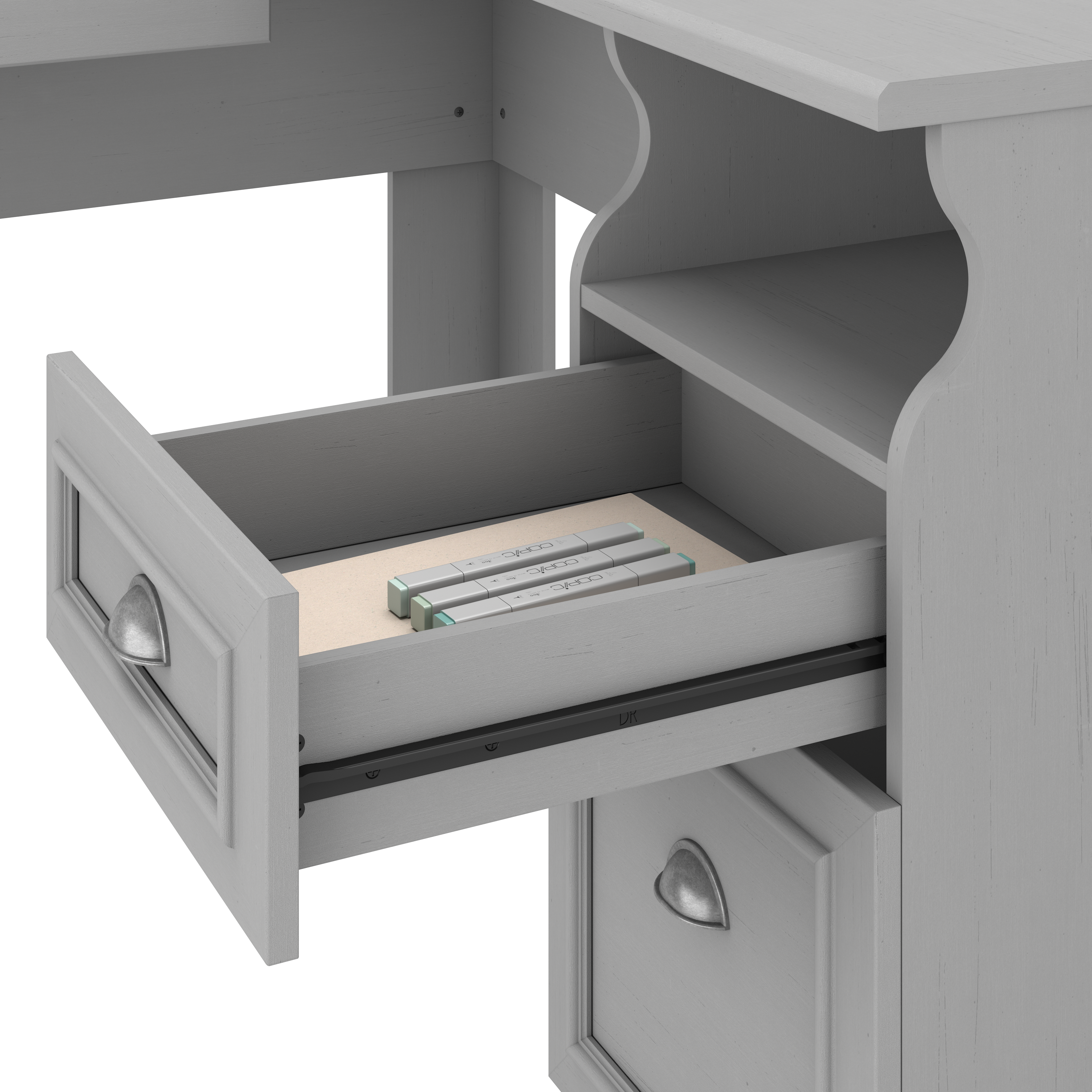 Shop Bush Furniture Fairview 60W L Shaped Desk with Hutch and Lateral File Cabinet 04 FV003CG #color_cape cod gray