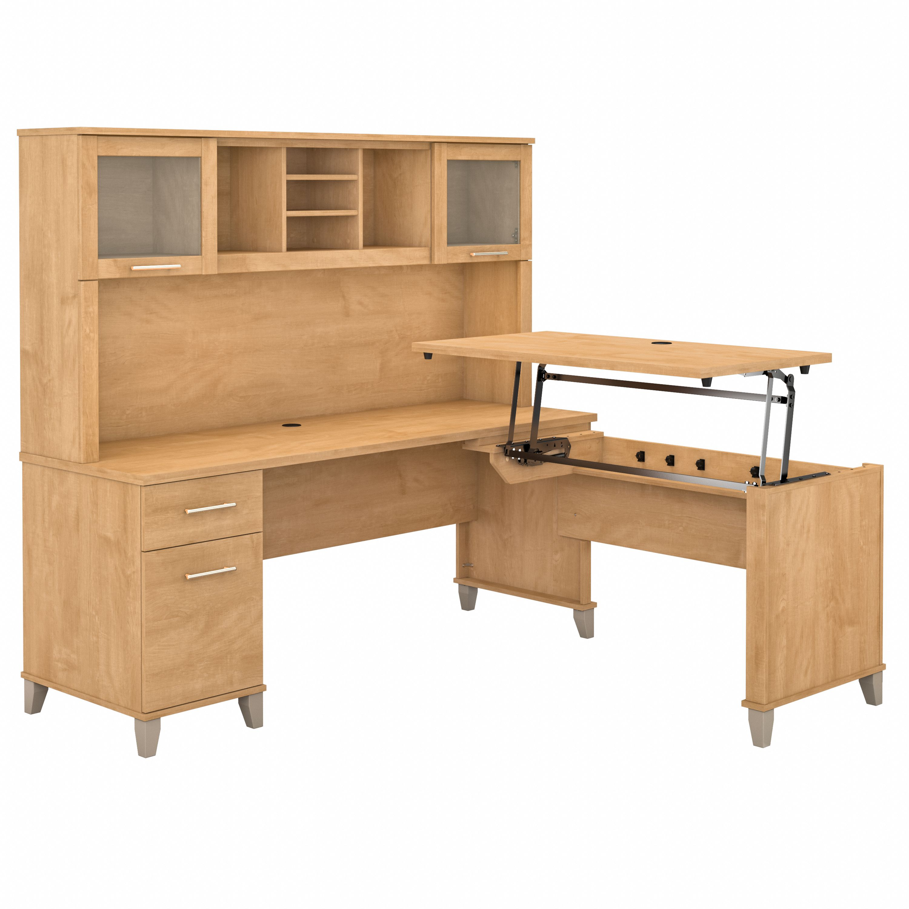 Shop Bush Furniture Somerset 72W 3 Position Sit to Stand L Shaped Desk with Hutch 02 SET015MC #color_maple cross