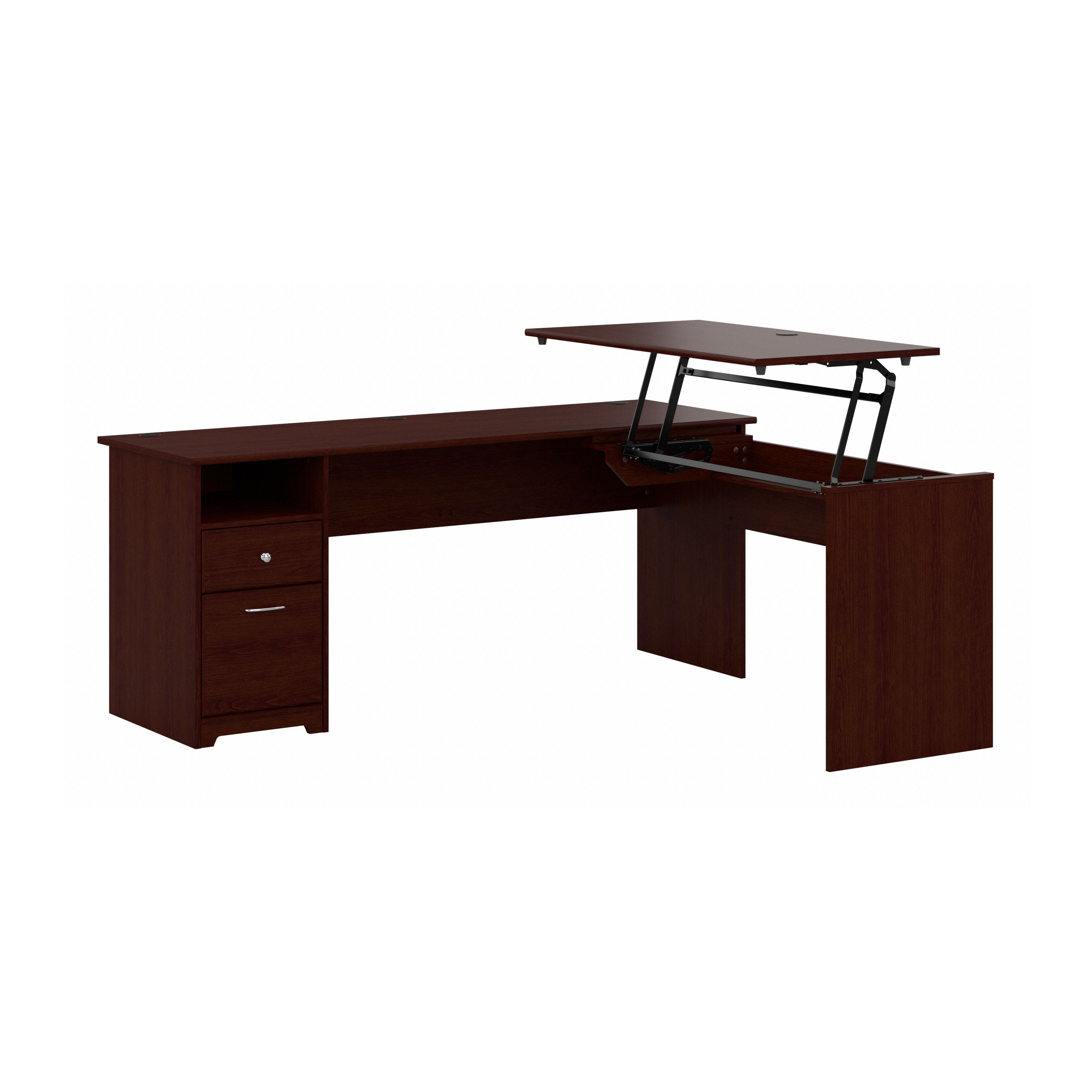 Shop Bush Furniture Cabot 72W 3 Position Sit to Stand L Shaped Desk 02 CAB050HVC #color_harvest cherry