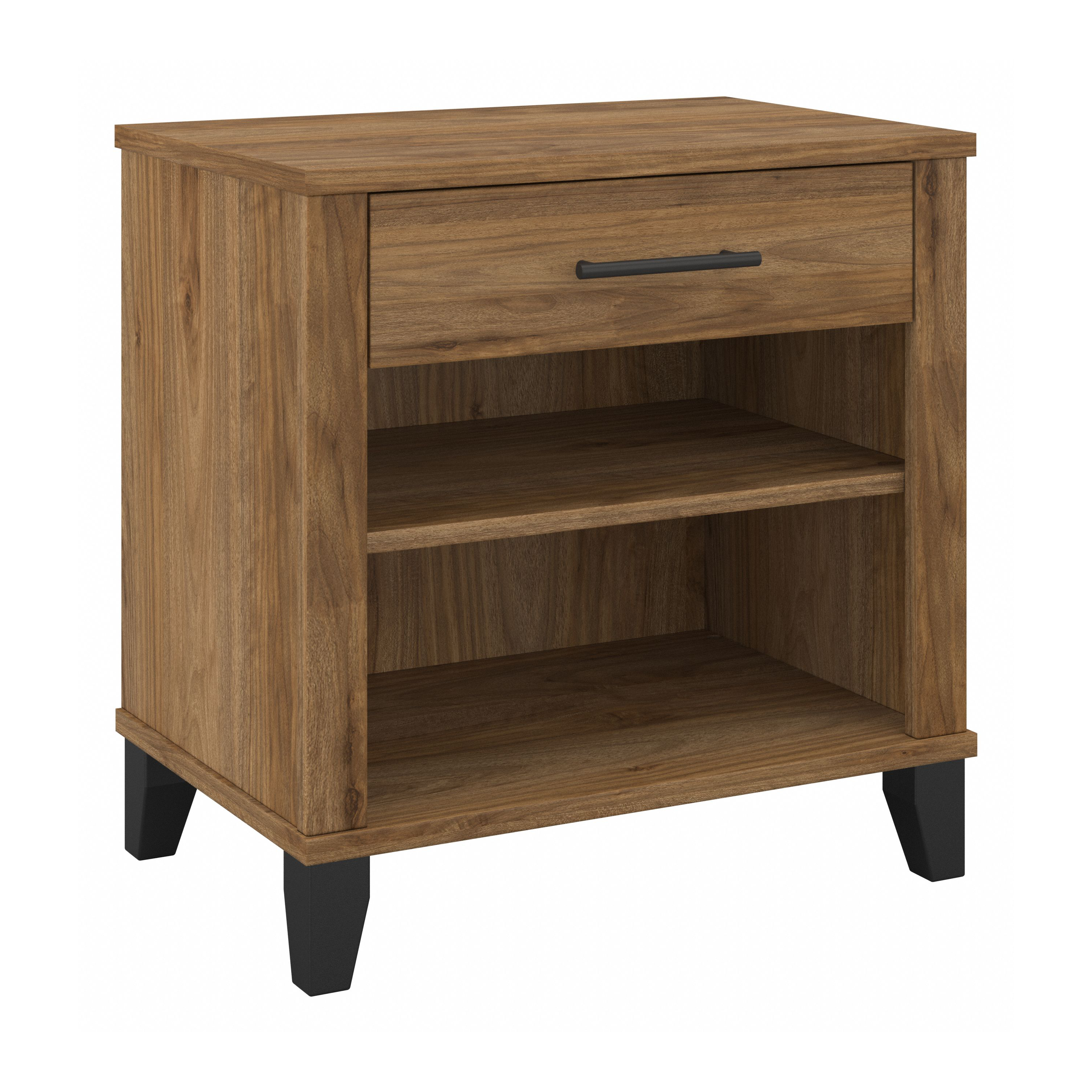Shop Bush Furniture Somerset Nightstand with Drawer and Shelves 02 STS119FW #color_fresh walnut