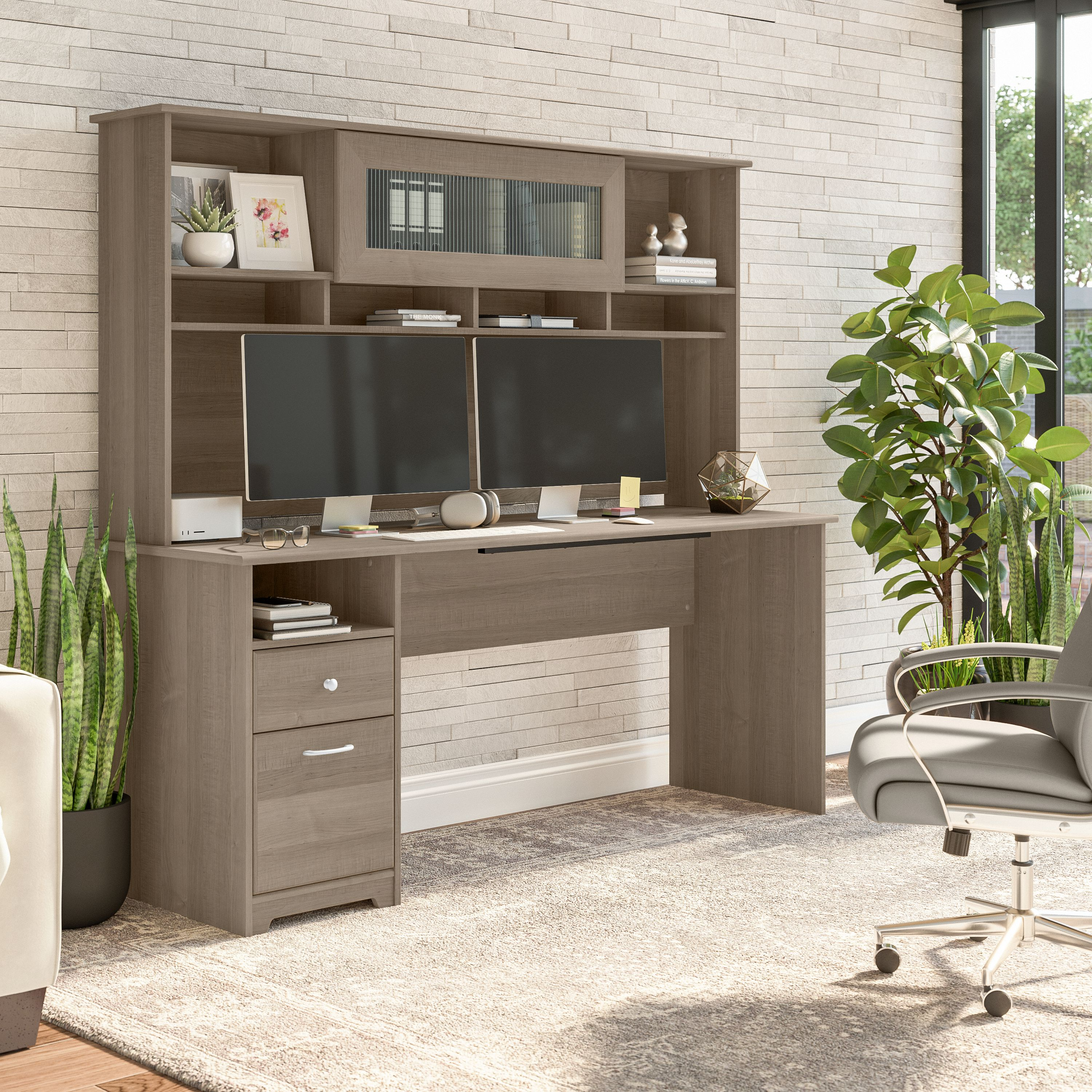 Shop Bush Furniture Cabot 72W Computer Desk with Hutch 01 CAB049AG #color_ash gray