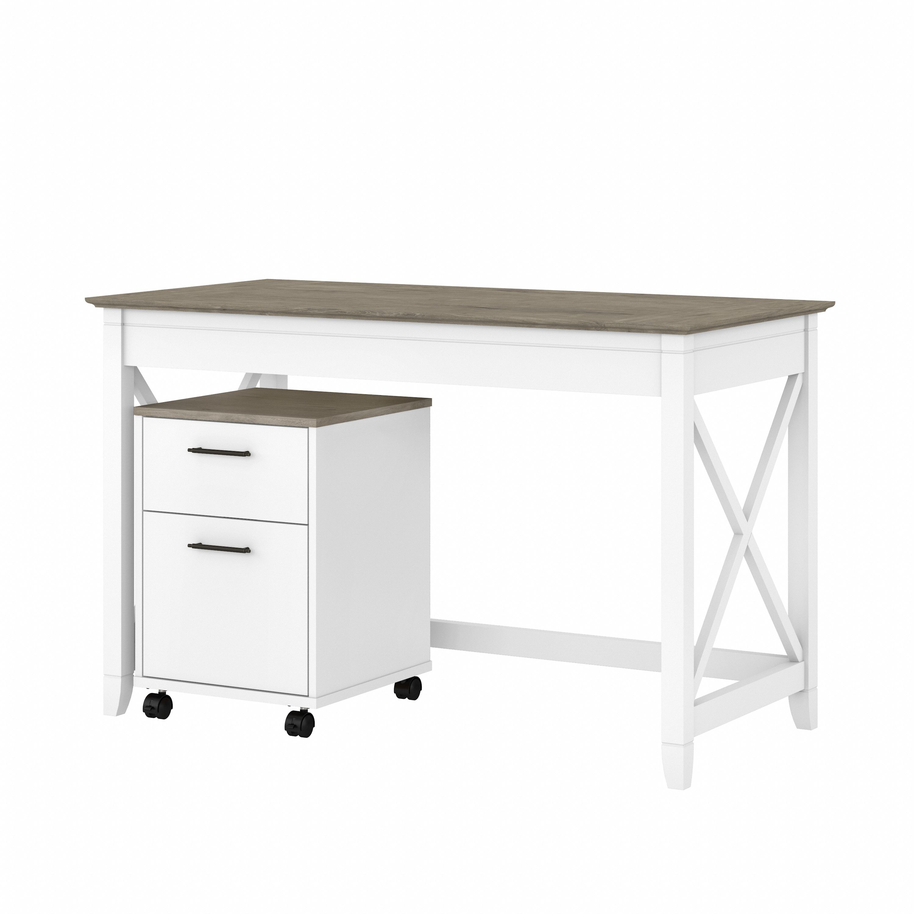 Shop Bush Furniture Key West 48W Writing Desk with 2 Drawer Mobile File Cabinet 02 KWS001G2W #color_shiplap gray