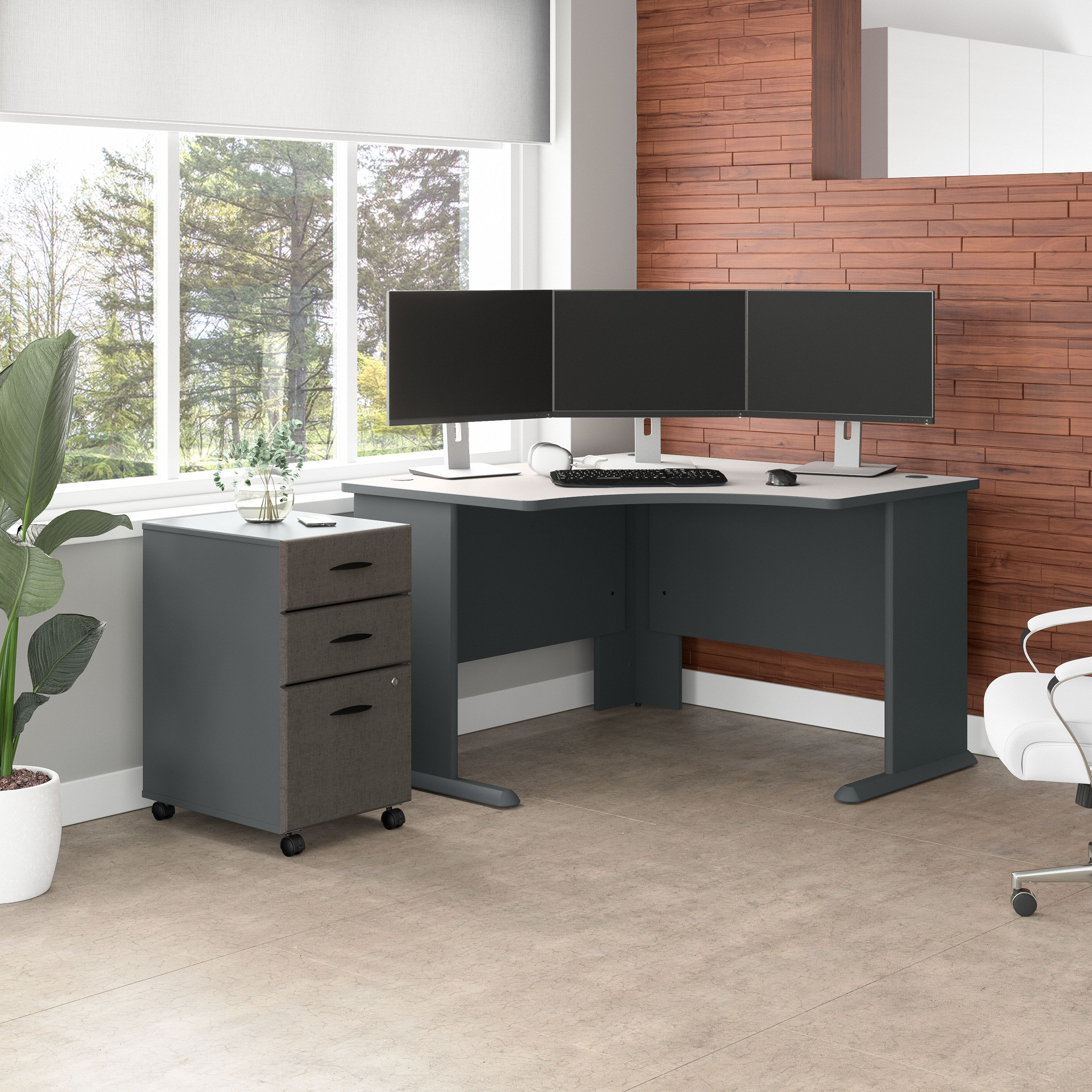 Shop Bush Business Furniture Series A 48W Corner Desk with Mobile File Cabinet 01 SRA035SLSU #color_slate/white spectrum