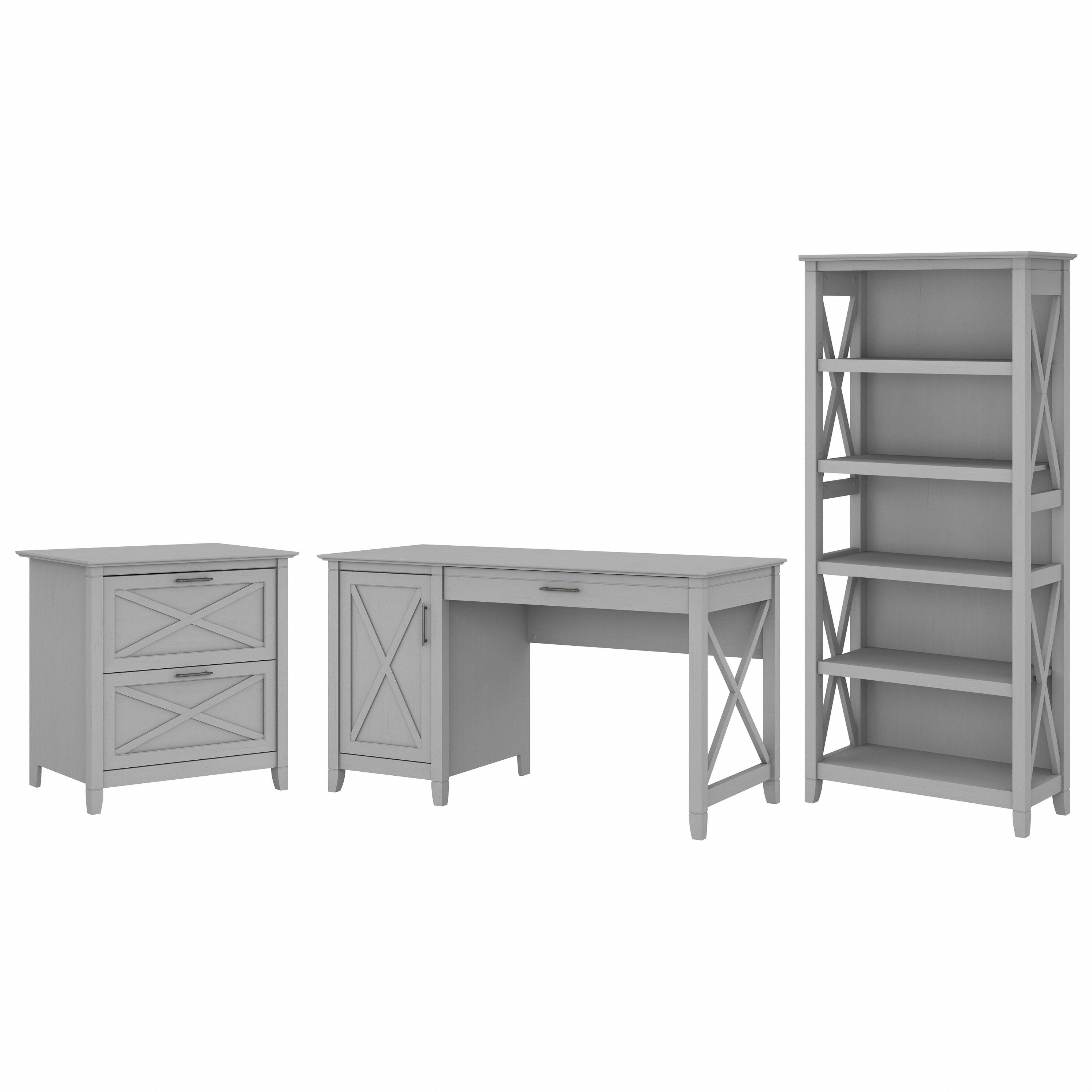 Shop Bush Furniture Key West 54W Computer Desk with 2 Drawer Lateral File Cabinet and 5 Shelf Bookcase 02 KWS009CG #color_cape cod gray