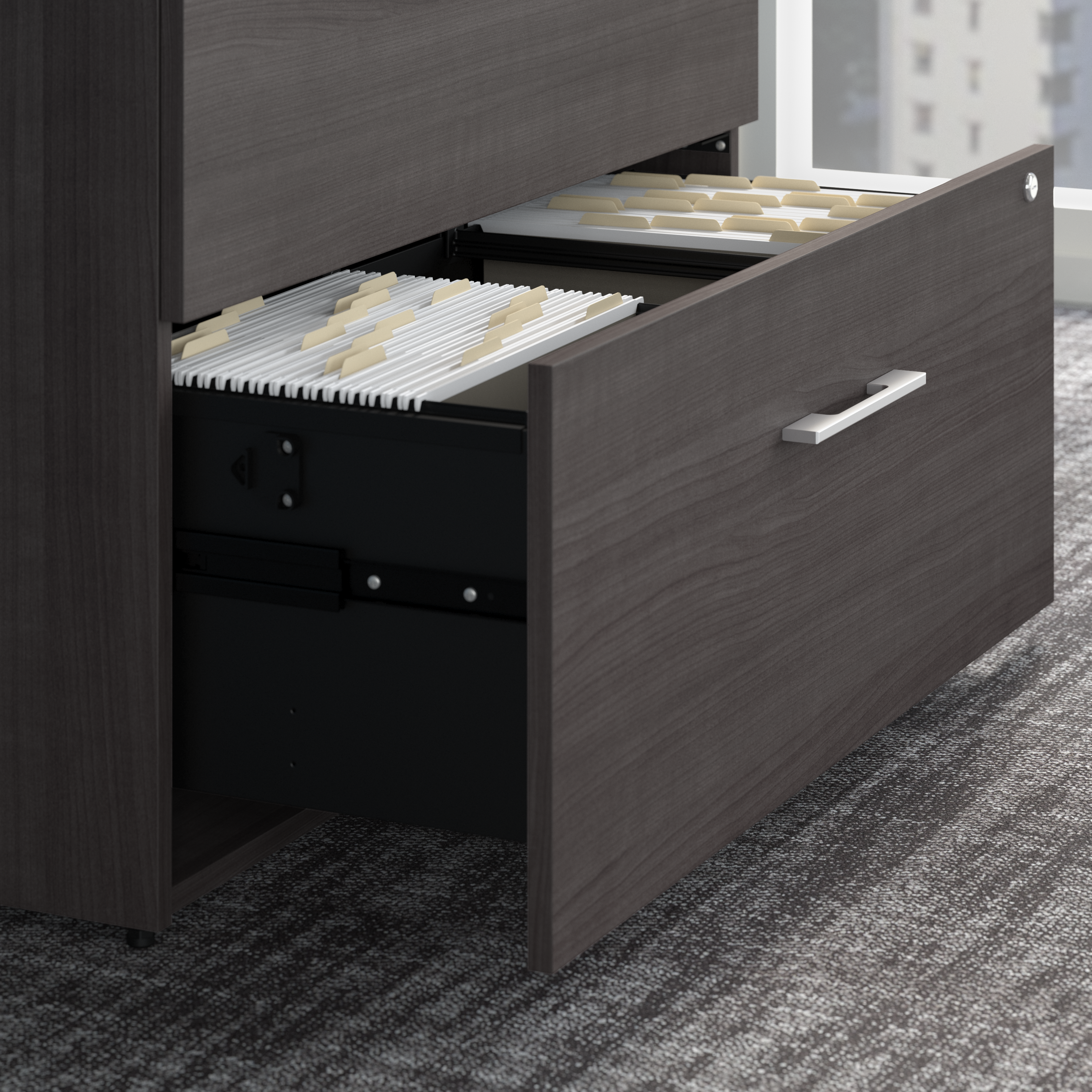 Shop Bush Business Furniture Office 500 72W x 36D Executive Desk with Drawers, Lateral File Cabinets and Hutch 04 OF5001SGSU #color_storm gray