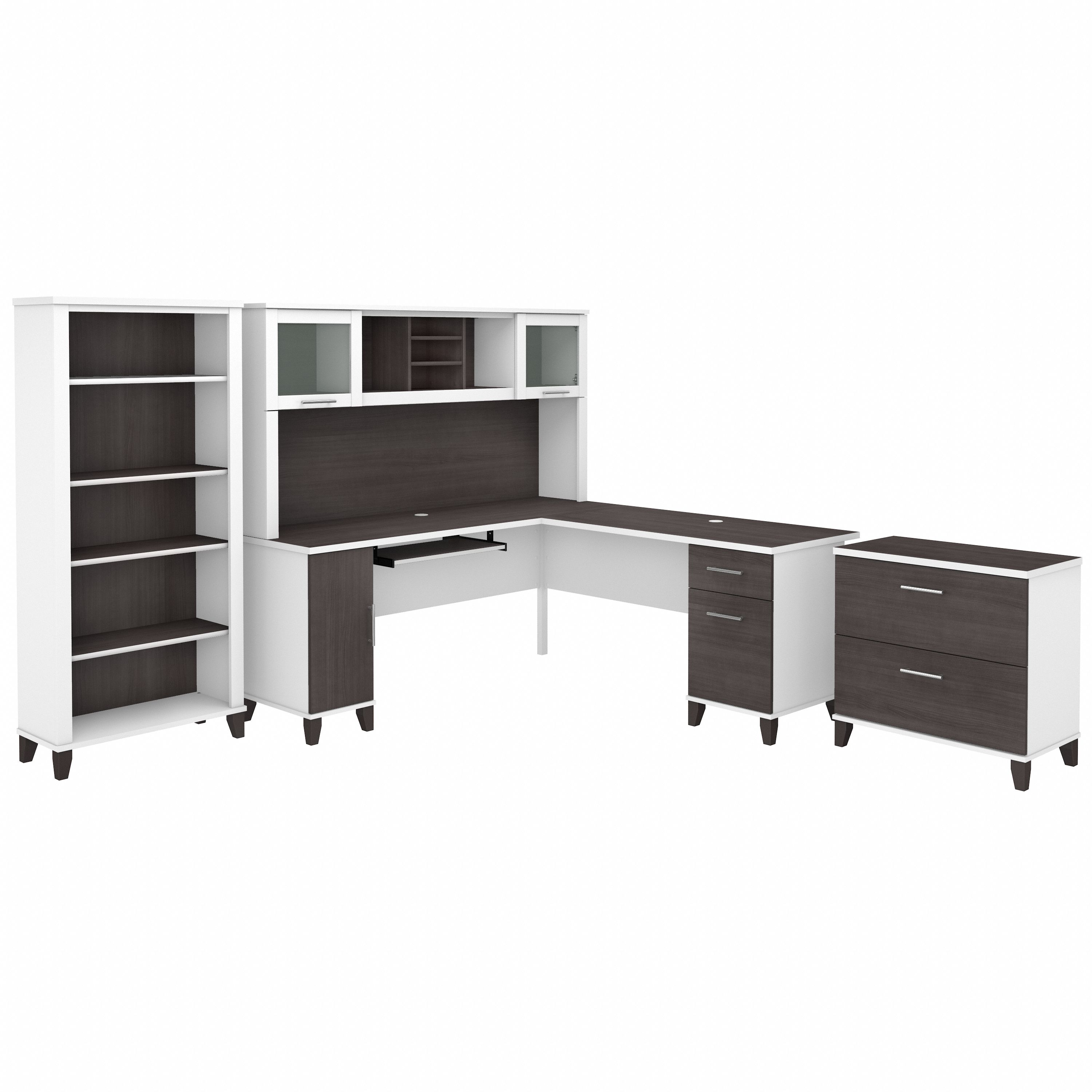 Shop Bush Furniture Somerset 72W L Shaped Desk with Hutch, Lateral File Cabinet and Bookcase 02 SET012SGWH #color_storm gray/white