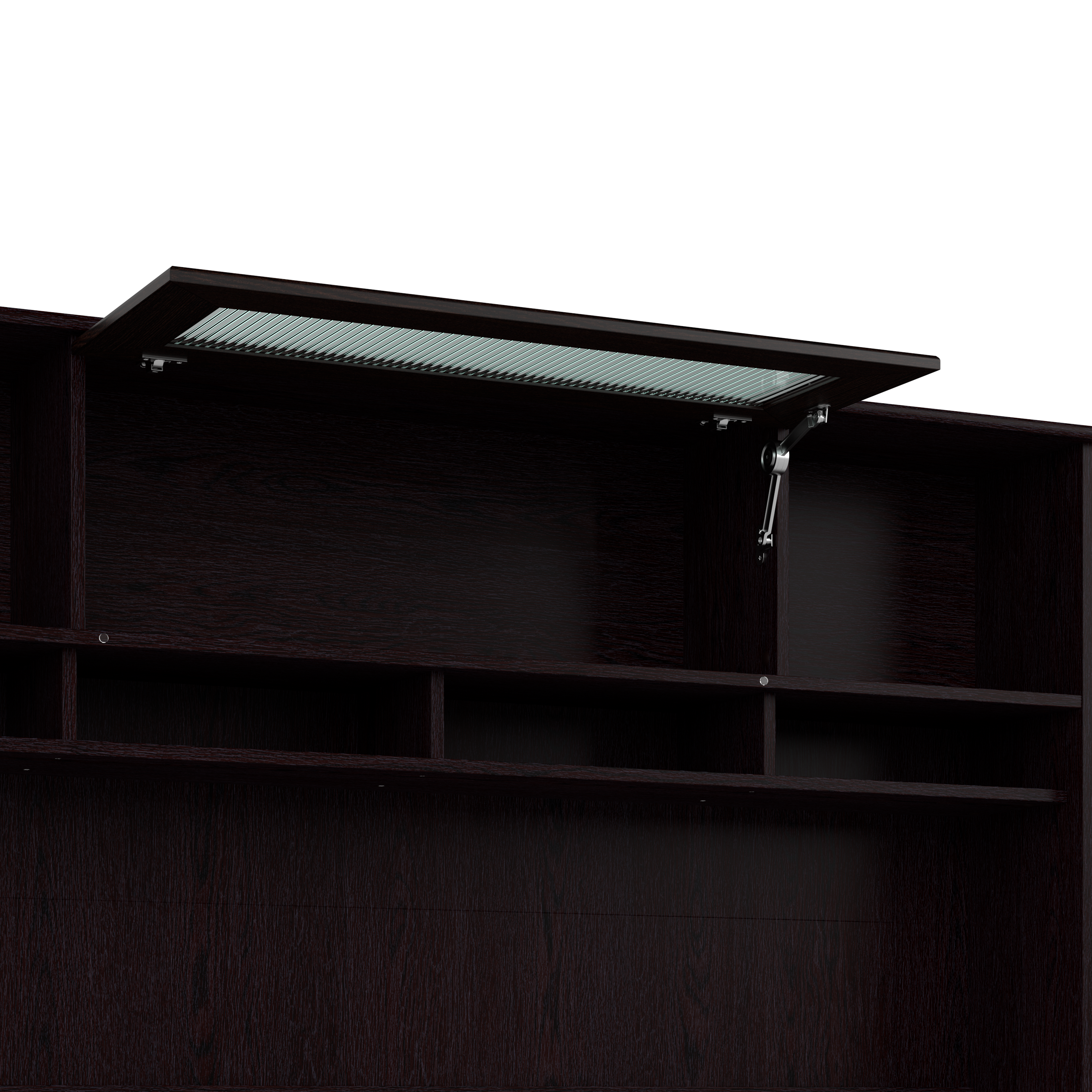 Shop Bush Furniture Cabot 72W 3 Position Sit to Stand L Shaped Desk with Hutch 04 CAB052EPO #color_espresso oak