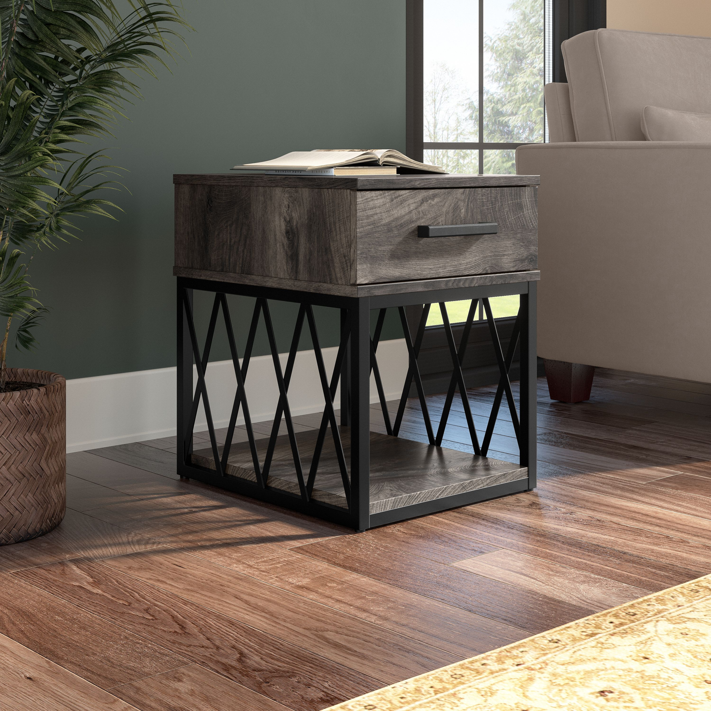 Shop Bush Furniture City Park Industrial End Table with Drawer 01 CPT118GH-03 #color_dark gray hickory