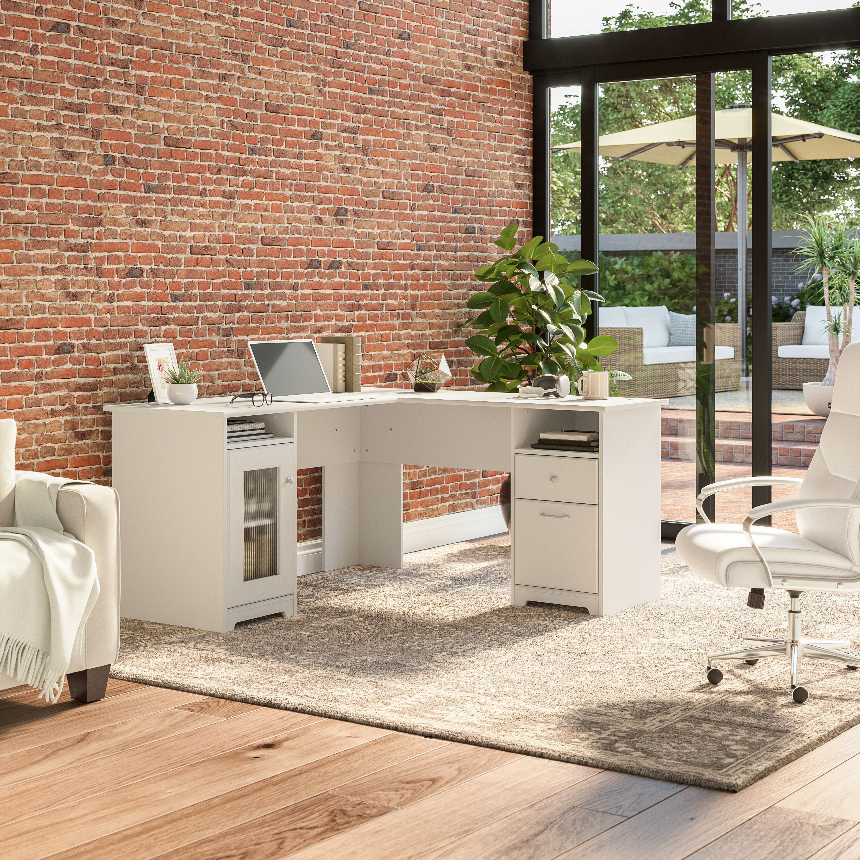 Shop Bush Furniture Cabot 60W L Shaped Computer Desk with Storage 01 WC31930K #color_white