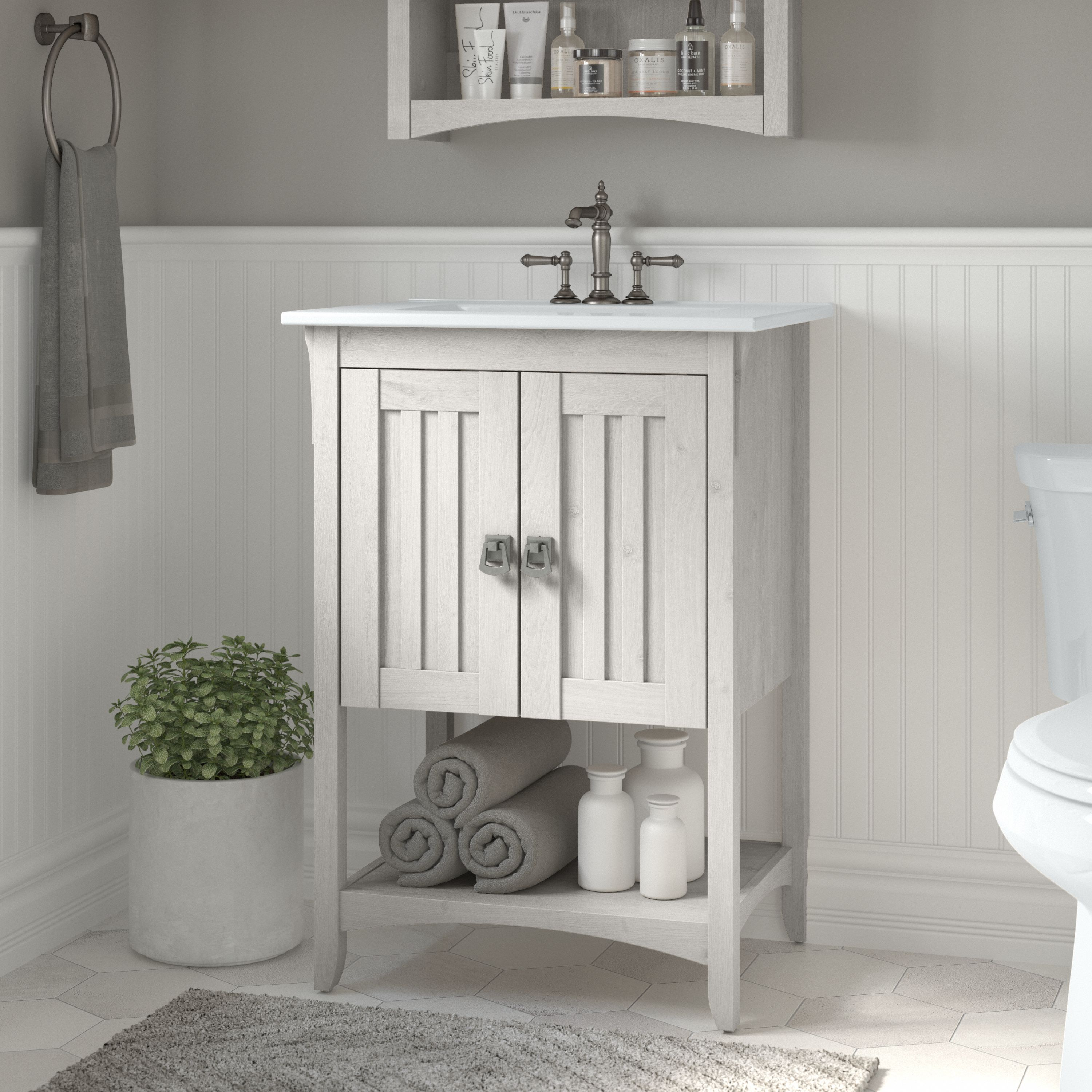 Shop Bush Furniture Salinas 24W Bathroom Vanity with Sink 01 SAVN124LW-03K #color_linen white oak