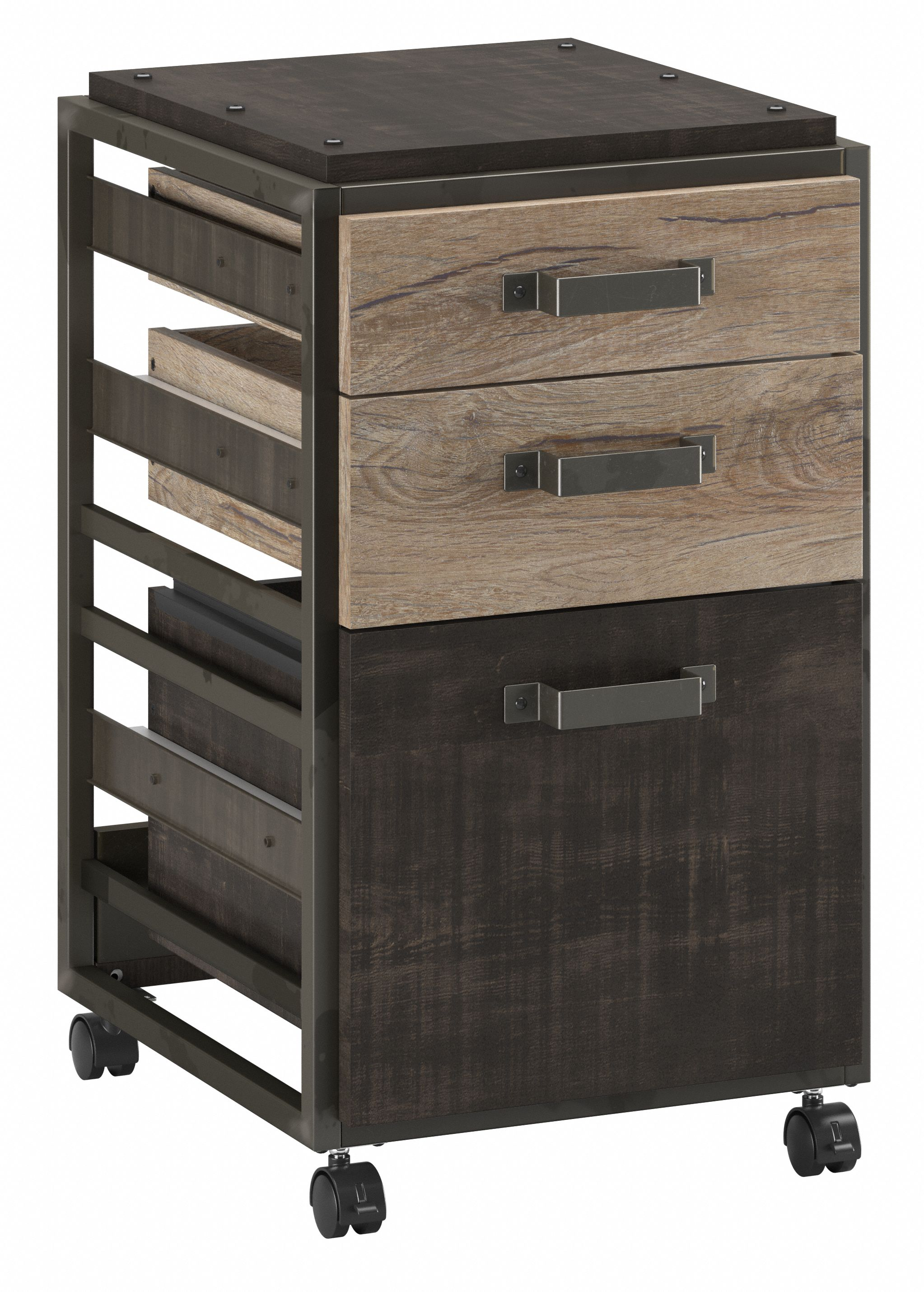 Shop Bush Furniture Refinery 3 Drawer Mobile File Cabinet 02 RFF116RG-03 #color_rustic gray/charred wood