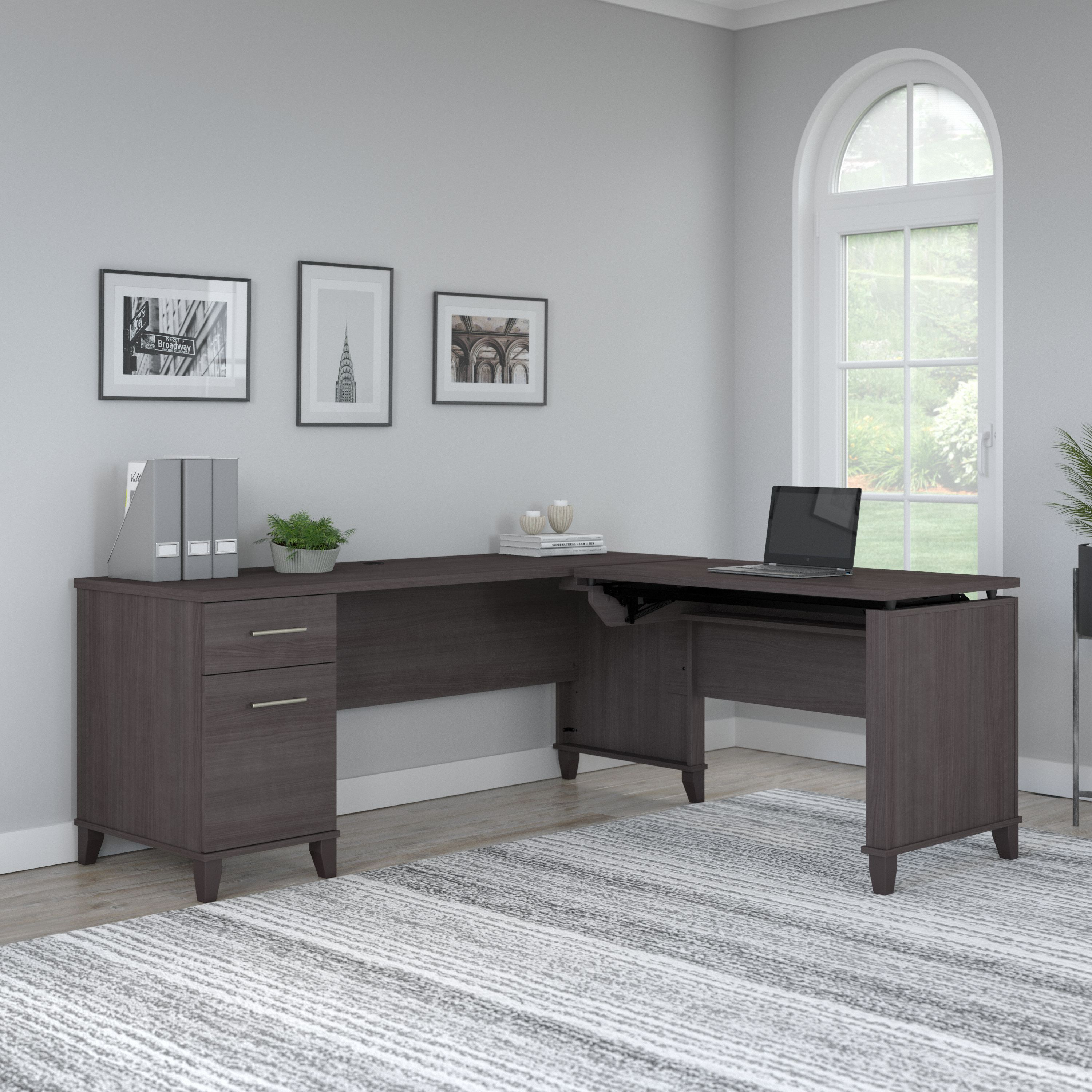 Shop Bush Furniture Somerset 72W 3 Position Sit to Stand L Shaped Desk 06 SET014SG #color_storm gray
