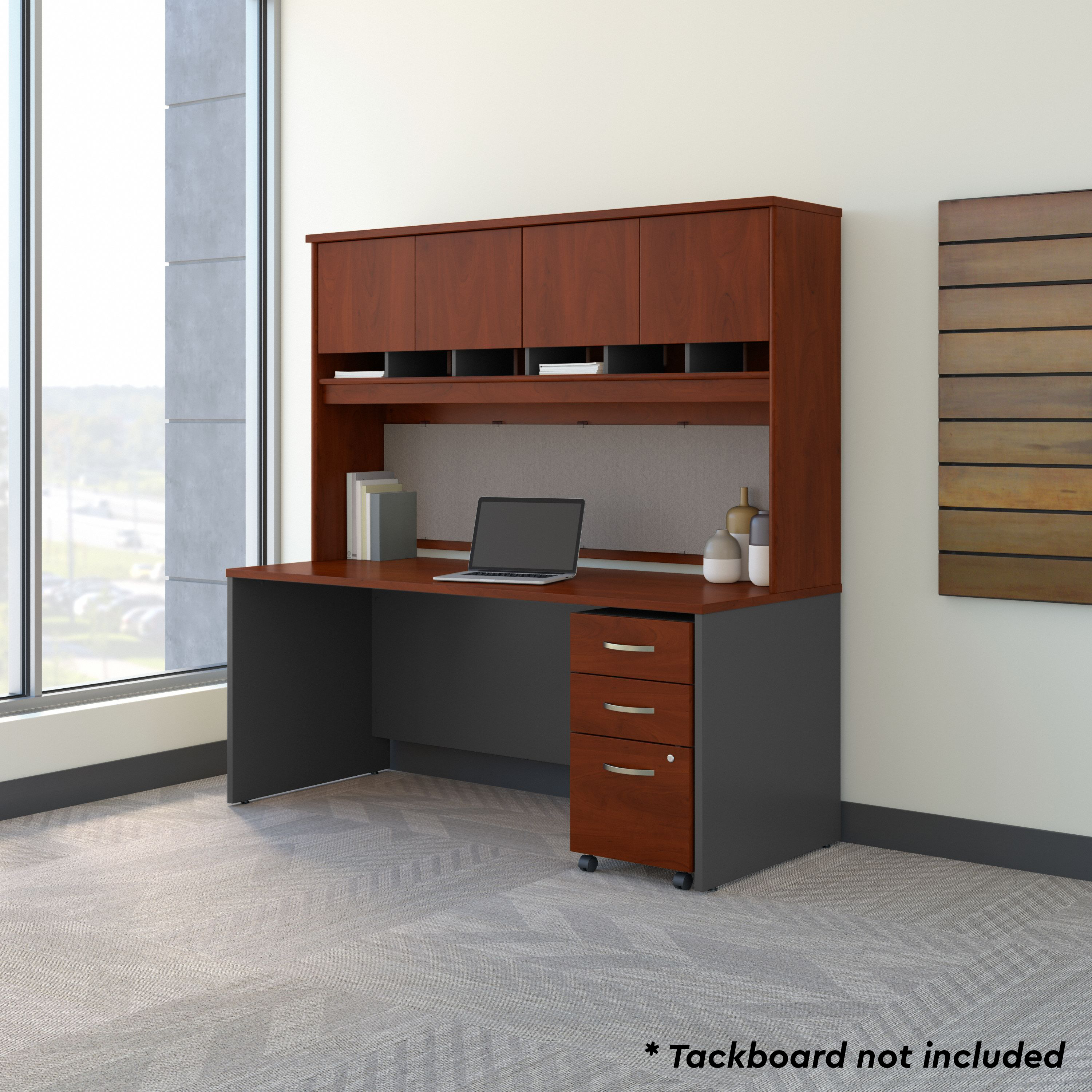Shop Bush Business Furniture Series C 72W x 30D Office Desk with Hutch and Mobile File Cabinet 01 SRC080HCSU #color_hansen cherry/graphite gray