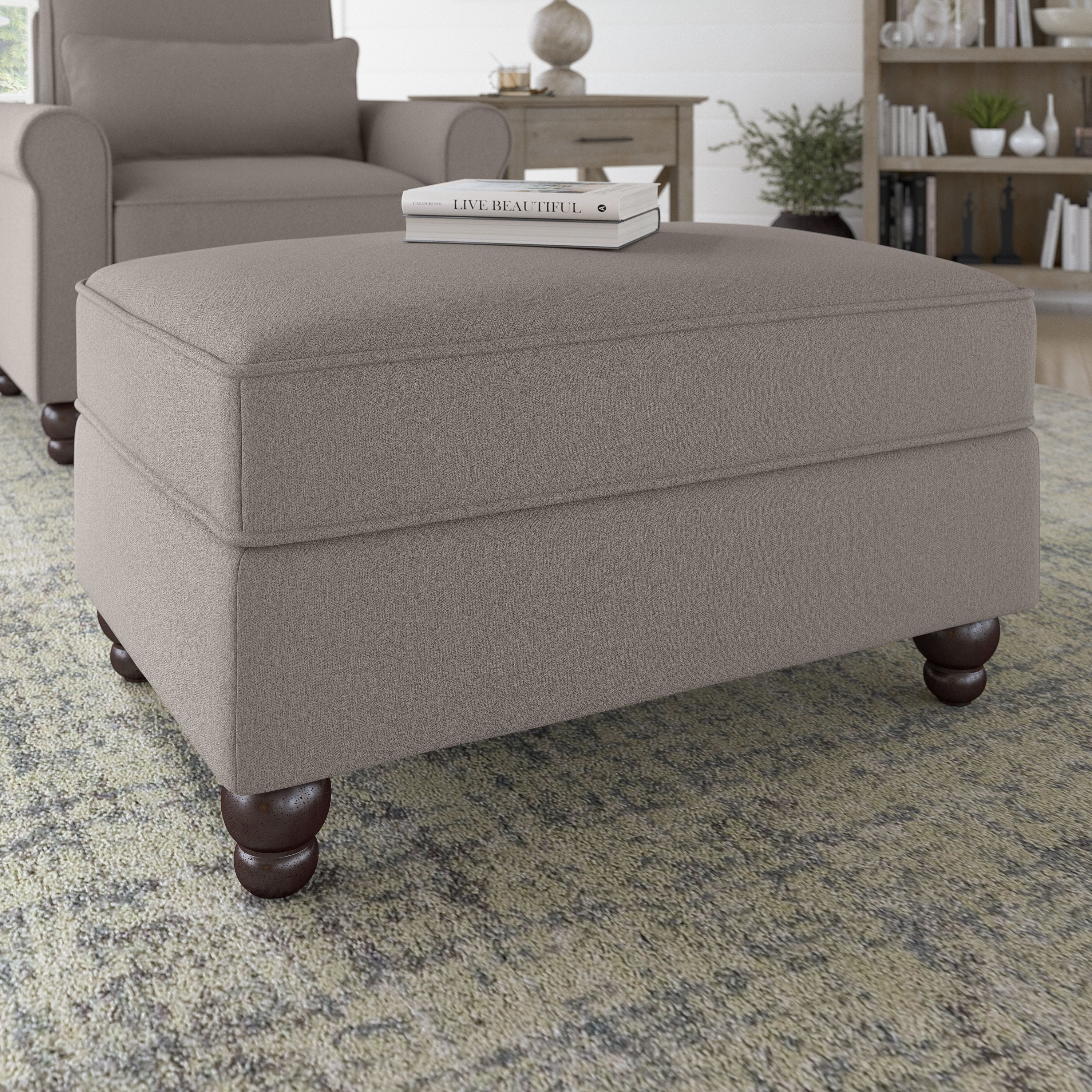 Shop Bush Furniture Hudson Storage Ottoman 01 HDO34BBGH-Z #color_beige herringbone fabric