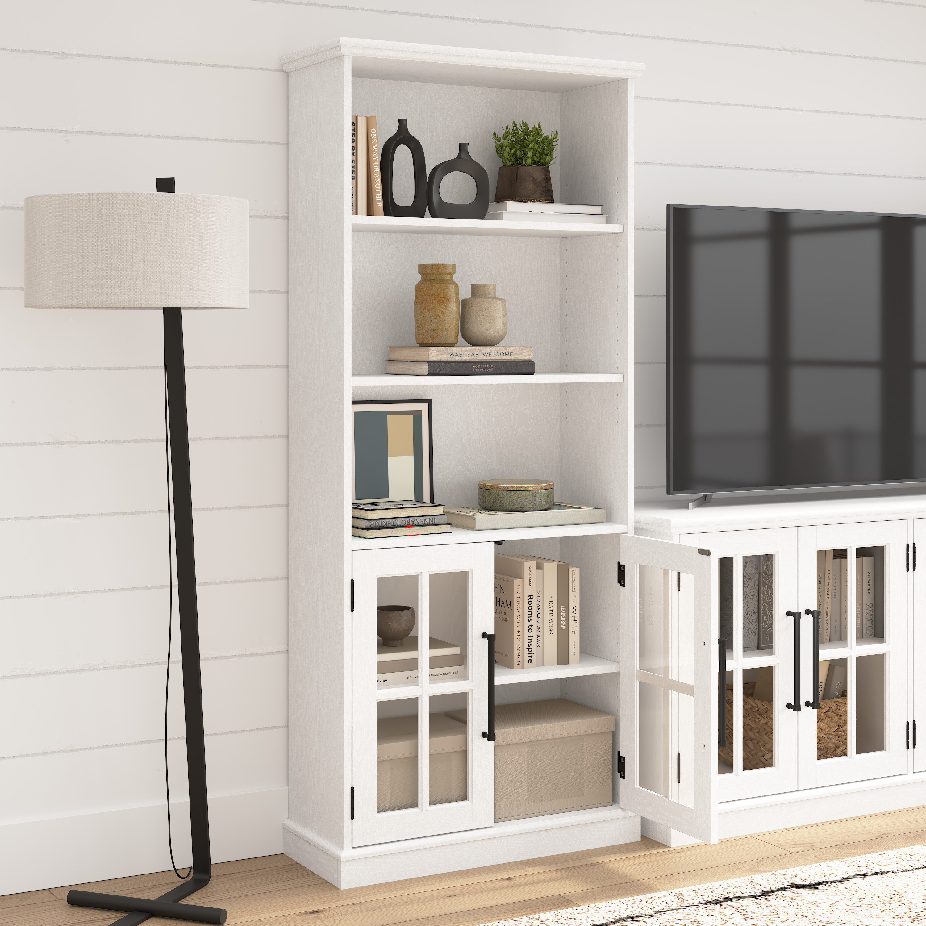 Shop Bush Furniture Westbrook 5 Shelf Bookcase with Glass Doors 06 WBB132WAS-03 #color_white ash