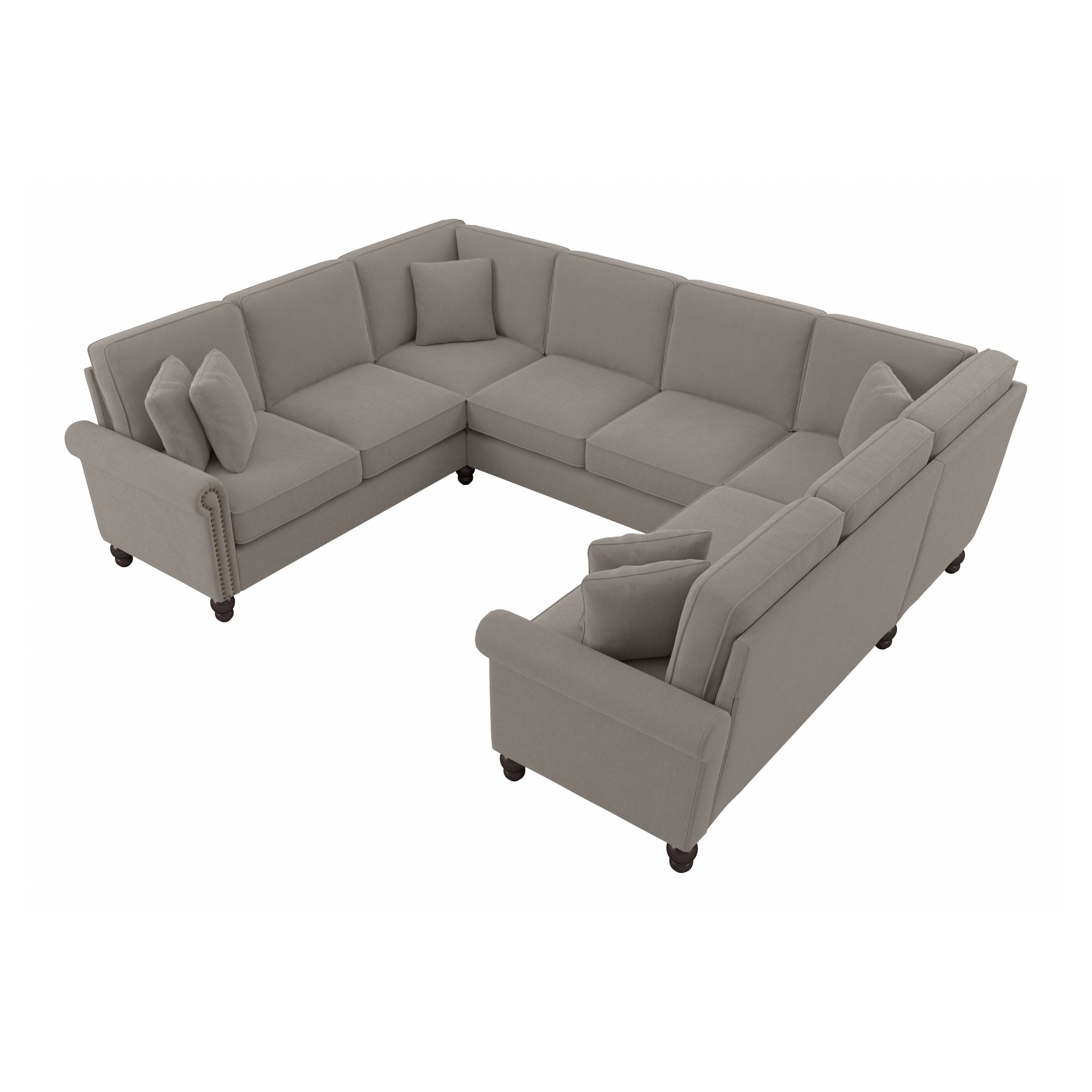 Shop Bush Furniture Coventry 113W U Shaped Sectional Couch 02 CVY112BBGH-03K #color_beige herringbone fabric