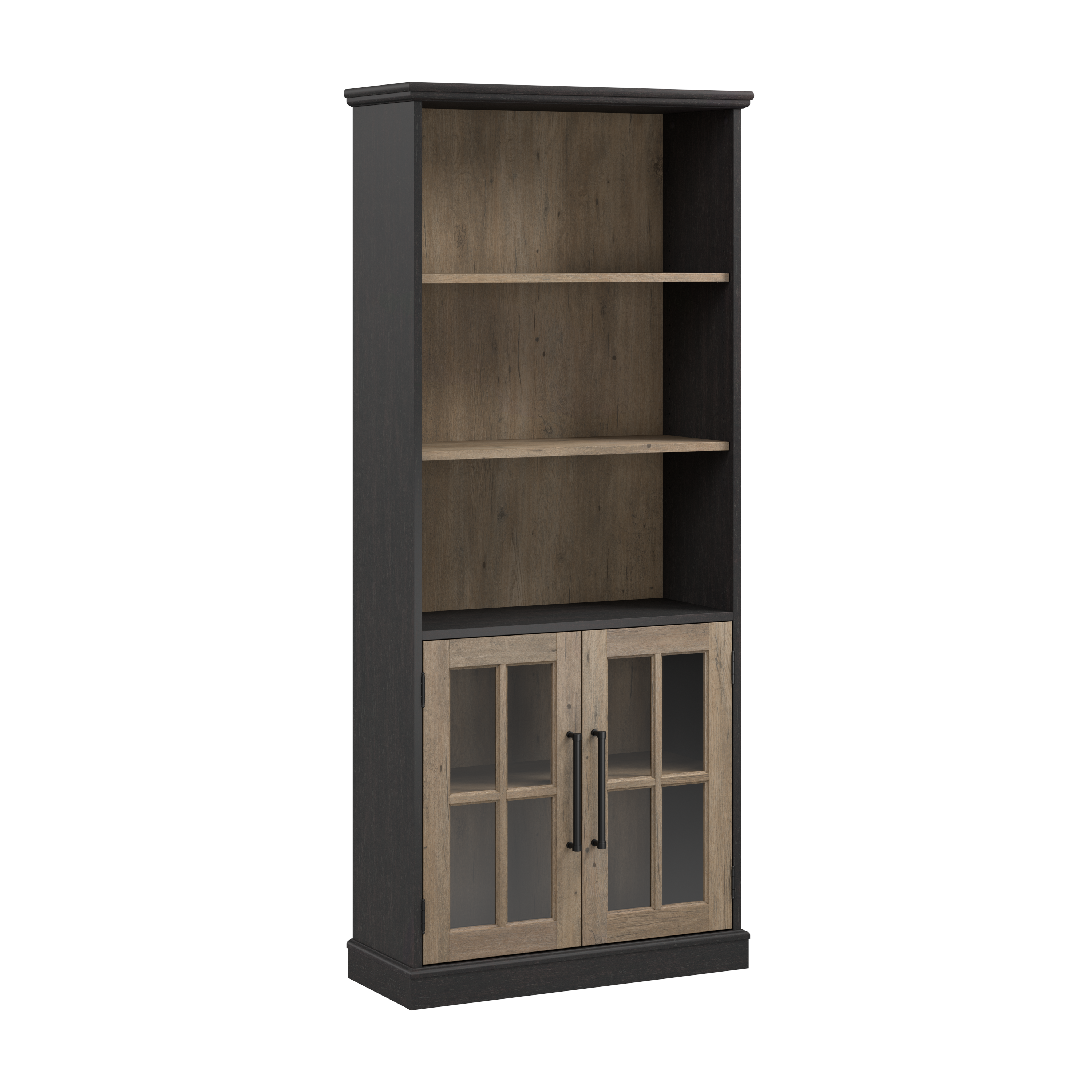 Shop Bush Furniture Westbrook 5 Shelf Bookcase with Glass Doors 02 WBB132V2R-03 #color_vintage black/restored tan hickory