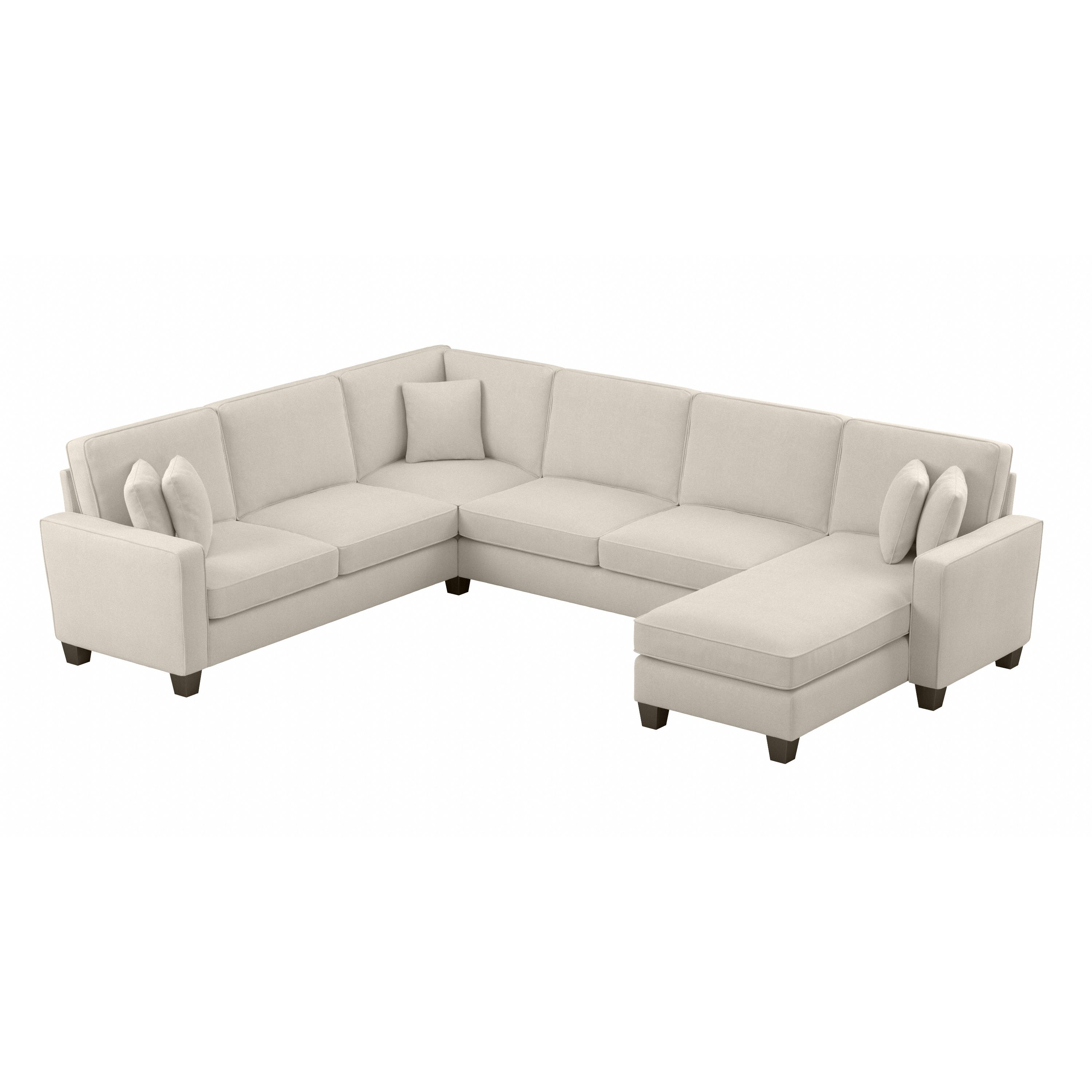 Shop Bush Furniture Stockton 128W U Shaped Sectional Couch with Reversible Chaise Lounge 02 SNY127SCRH-03K #color_cream herringbone fabric