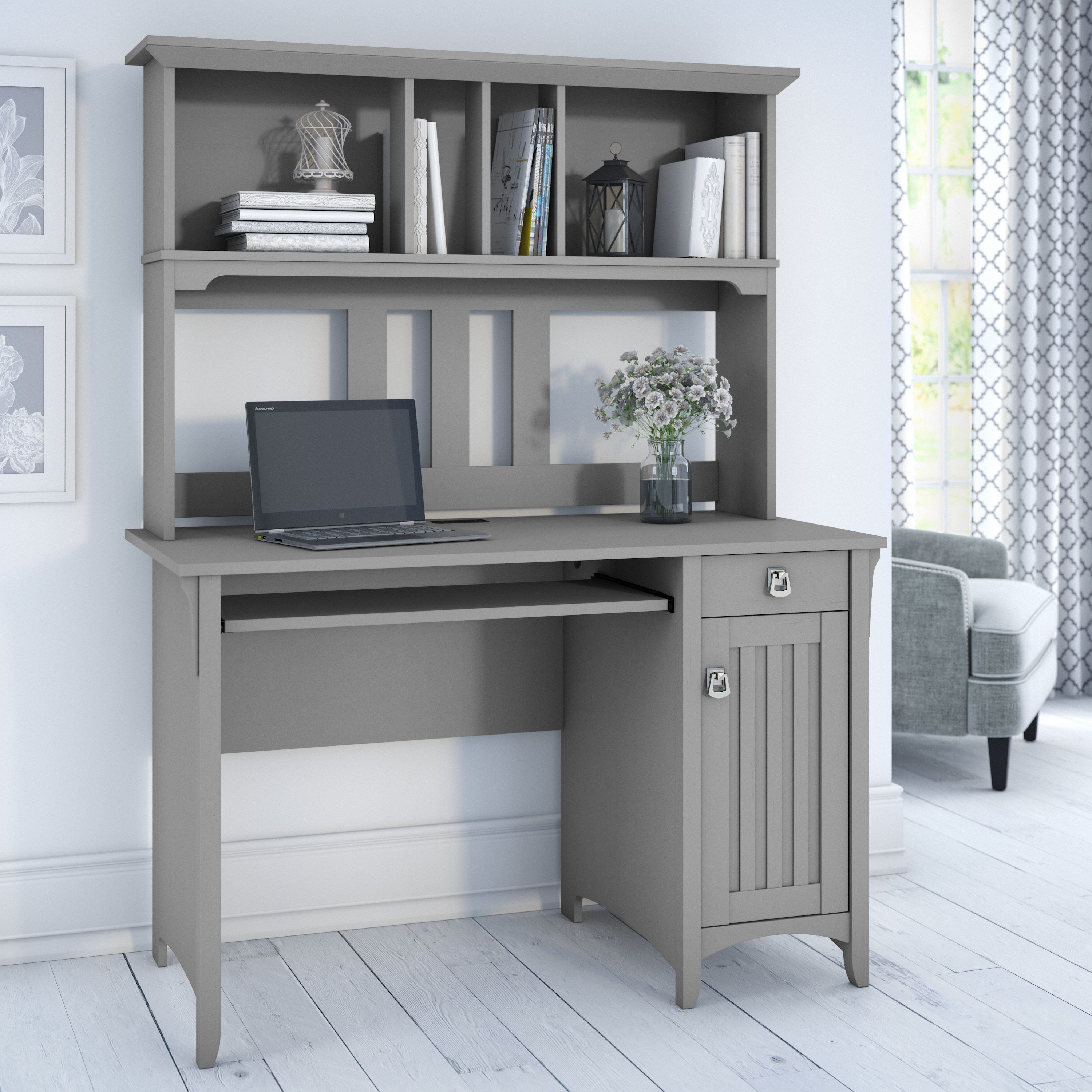 Shop Bush Furniture Salinas Small Computer Desk with Hutch 01 MY72308-03 #color_cape cod gray