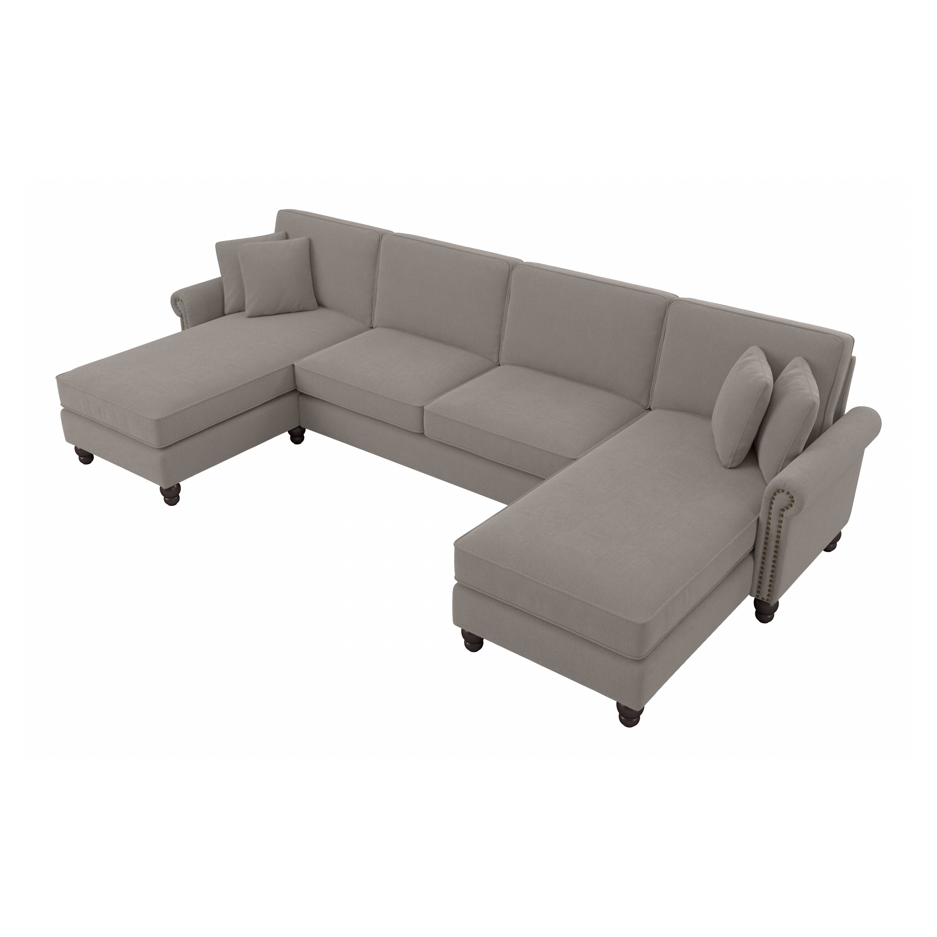 Shop Bush Furniture Coventry 131W Sectional Couch with Double Chaise Lounge 02 CVY130BBGH-03K #color_beige herringbone fabric