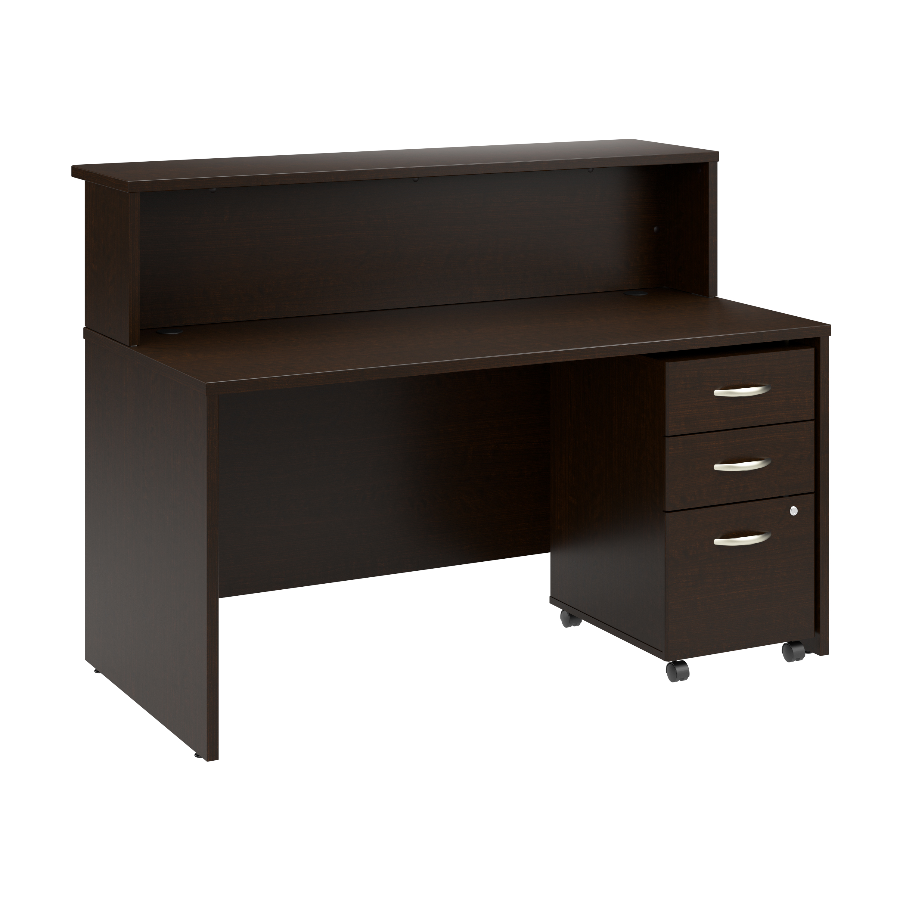 Shop Bush Business Furniture Arrive 60W x 30D Reception Desk with Shelf and Mobile File Cabinet 02 ARV002MR #color_mocha cherry