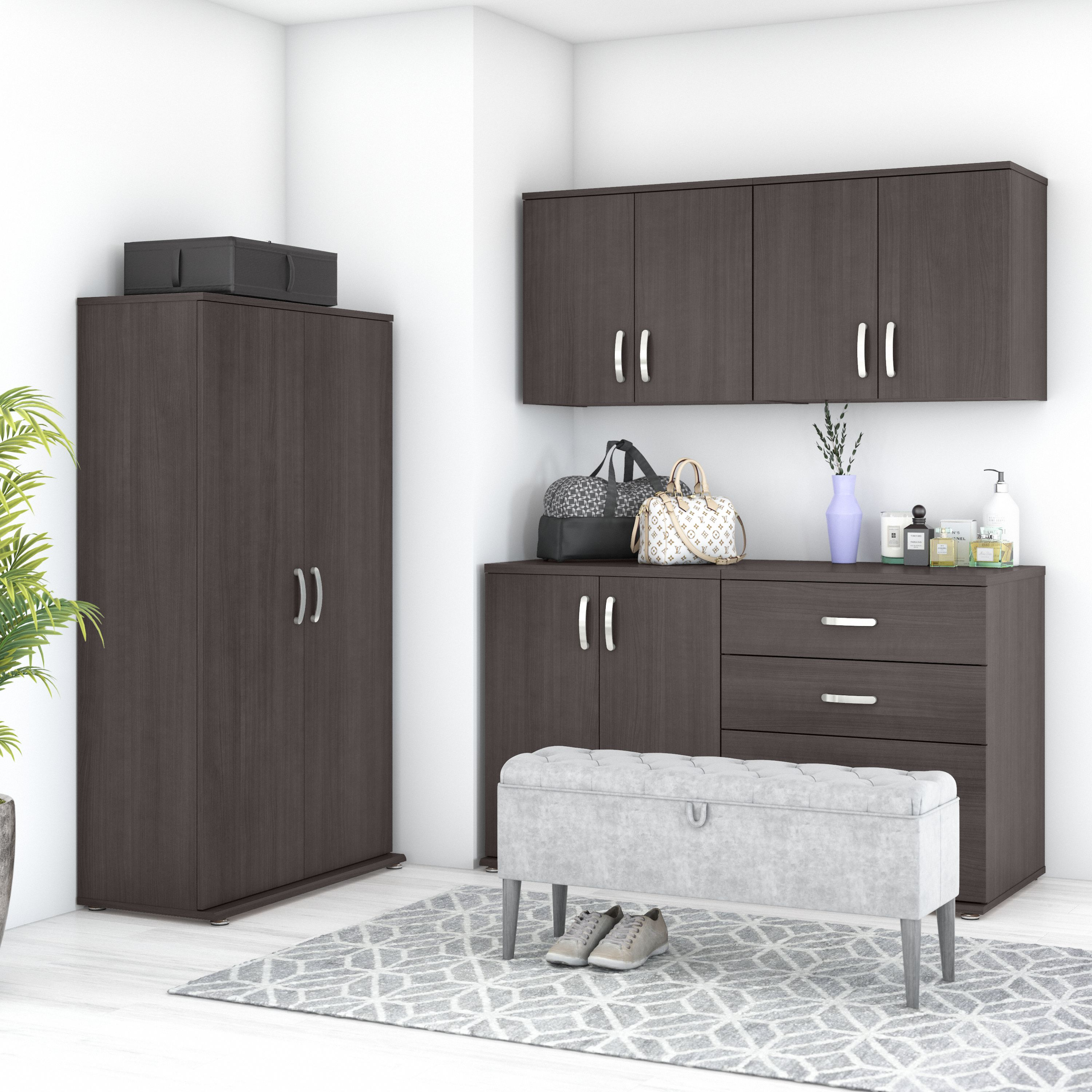 Shop Bush Business Furniture Universal 5 Piece Modular Closet Storage Set with Floor and Wall Cabinets 01 CLS003SG #color_storm gray