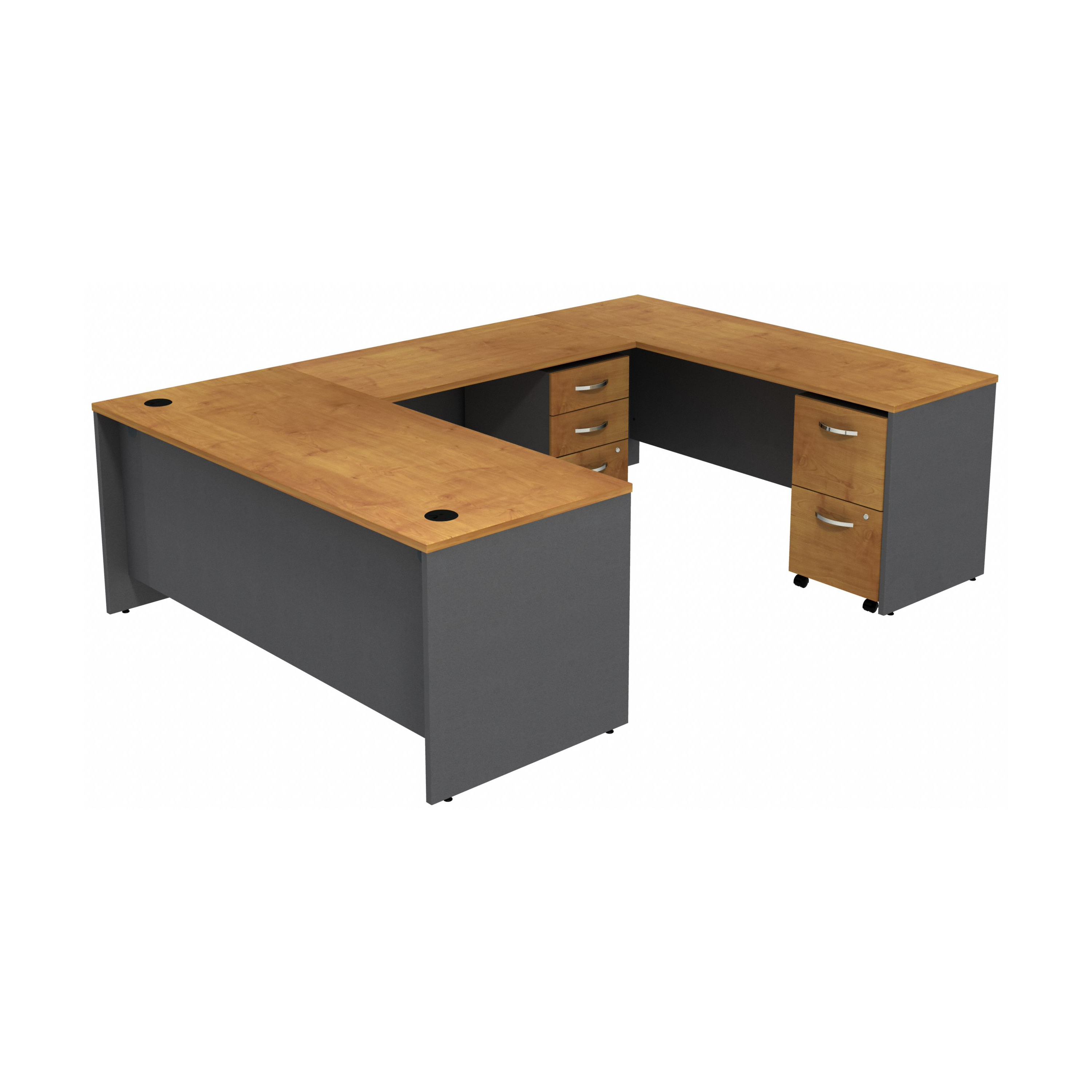 Shop Bush Business Furniture Series C U Shaped Desk with 2 Mobile Pedestals 02 SRC047NCSU #color_natural cherry/graphite gray