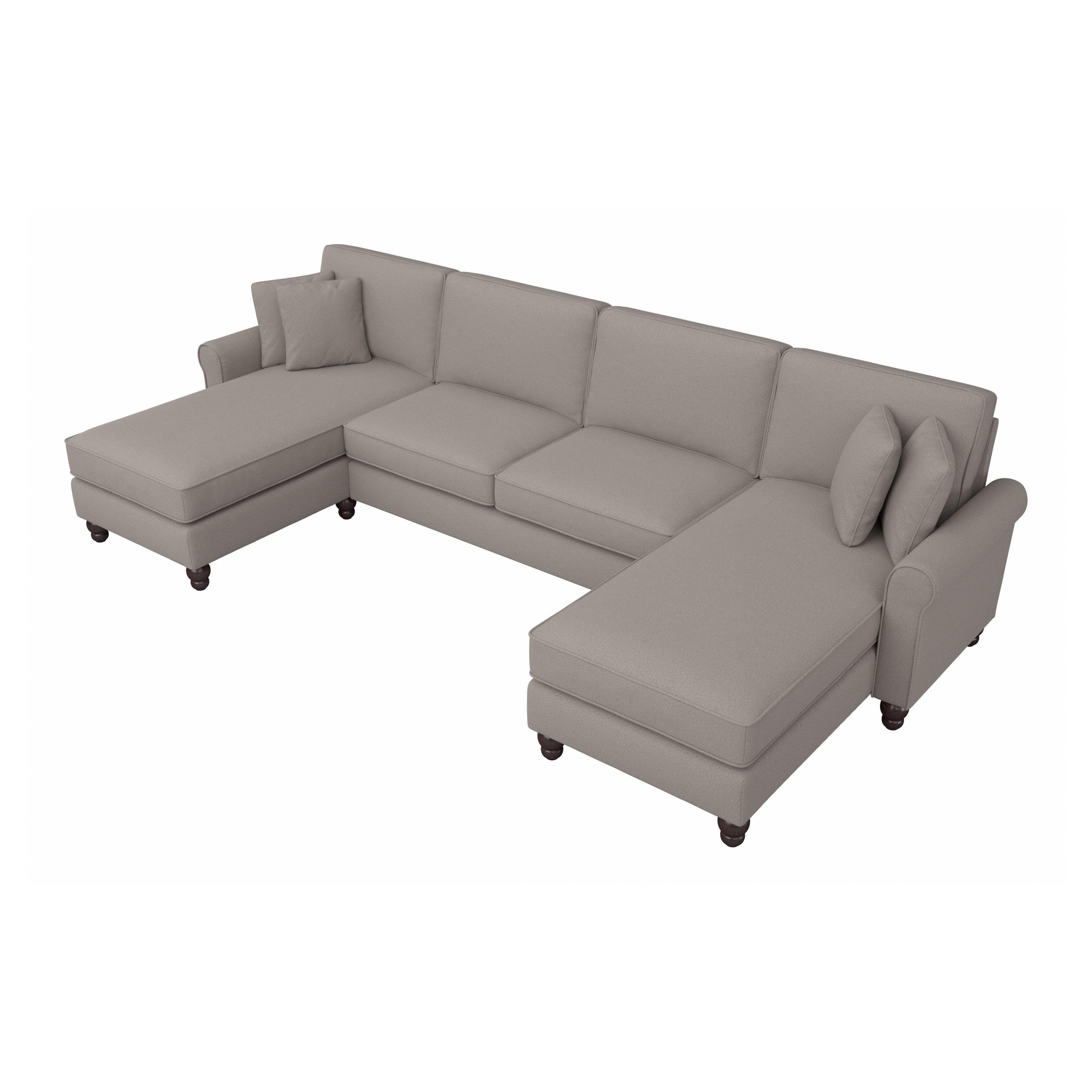 Shop Bush Furniture Hudson 131W Sectional Couch with Double Chaise Lounge 02 HDY130BBGH-03K #color_beige herringbone fabric