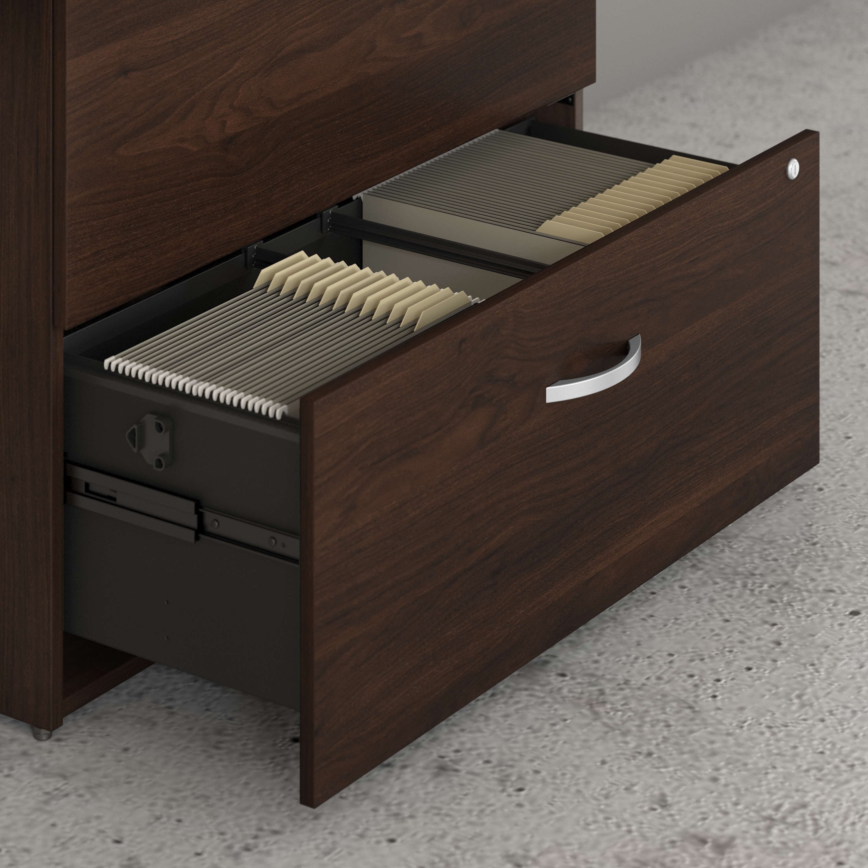 Shop Bush Business Furniture Hybrid 2 Drawer Lateral File Cabinet with Shelves 04 HYB018BWSU #color_black walnut
