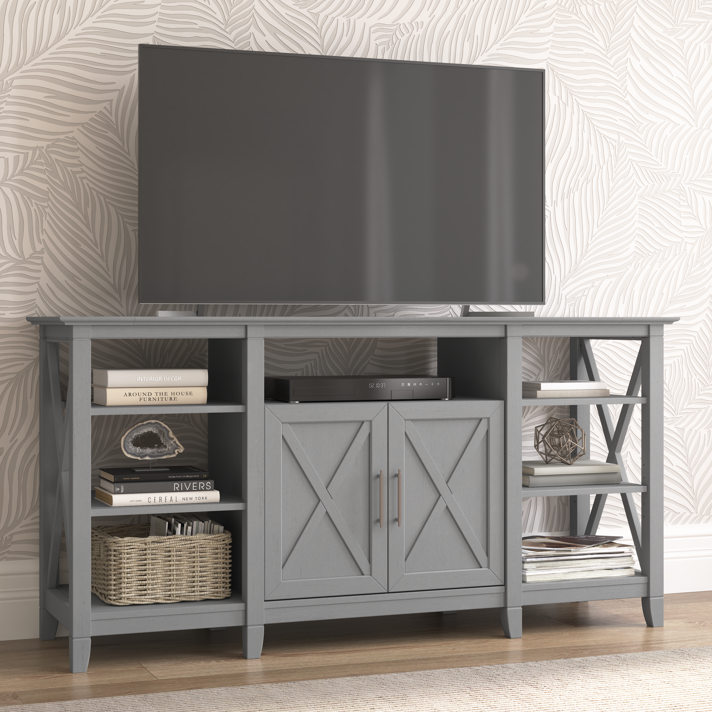 Shop Bush Furniture Key West Tall TV Stand for 65 Inch TV 01 KWV160CG-03 #color_cape cod gray
