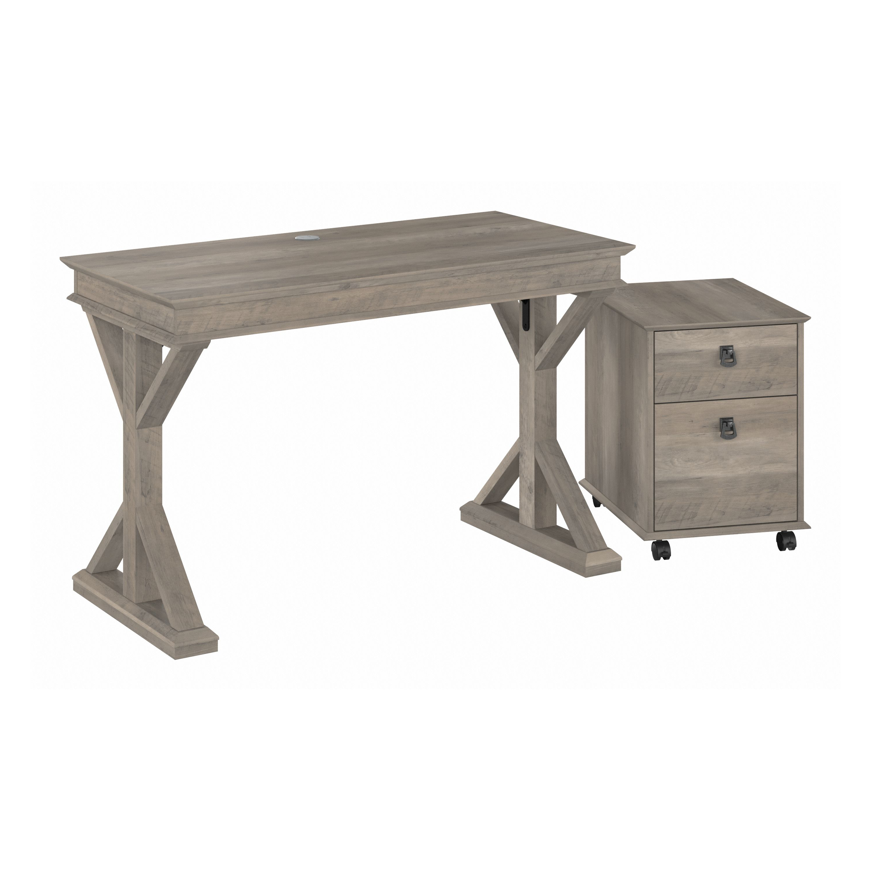 Shop Bush Furniture Homestead 48W Farmhouse Writing Desk with Mobile File Cabinet 02 HOT001DG #color_driftwood gray