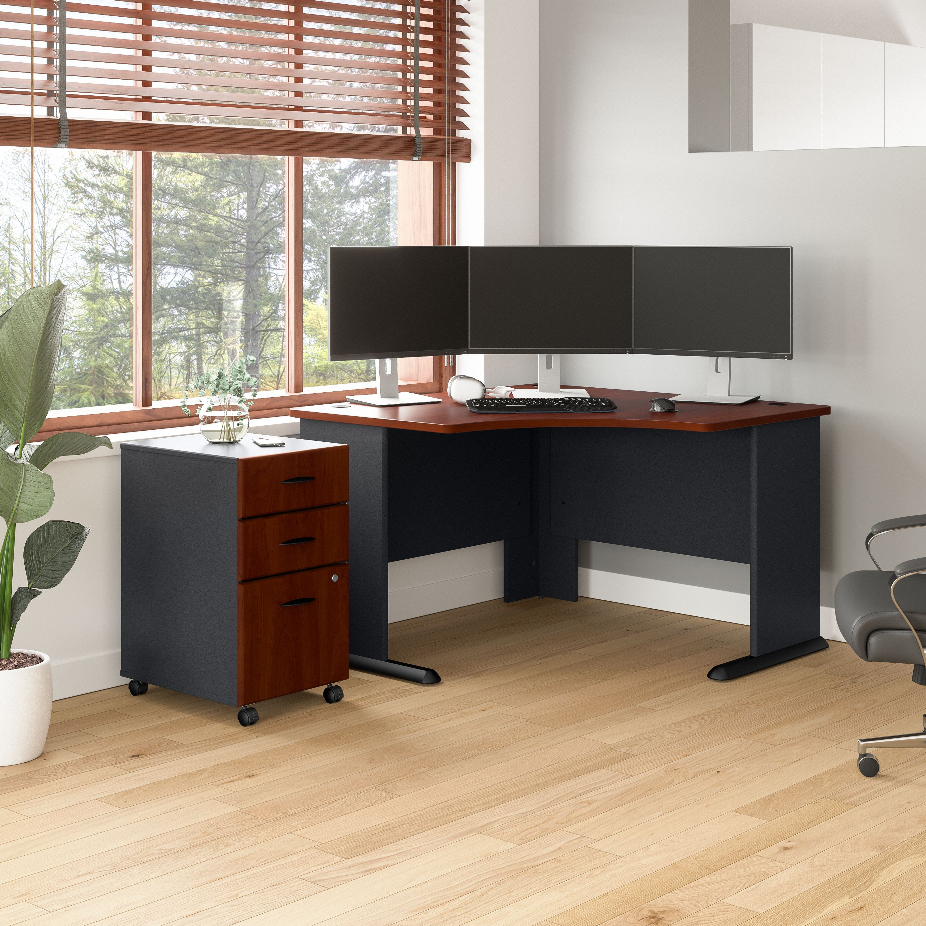 Shop Bush Business Furniture Series A 48W Corner Desk with Mobile File Cabinet 01 SRA035HCSU #color_hansen cherry/galaxy