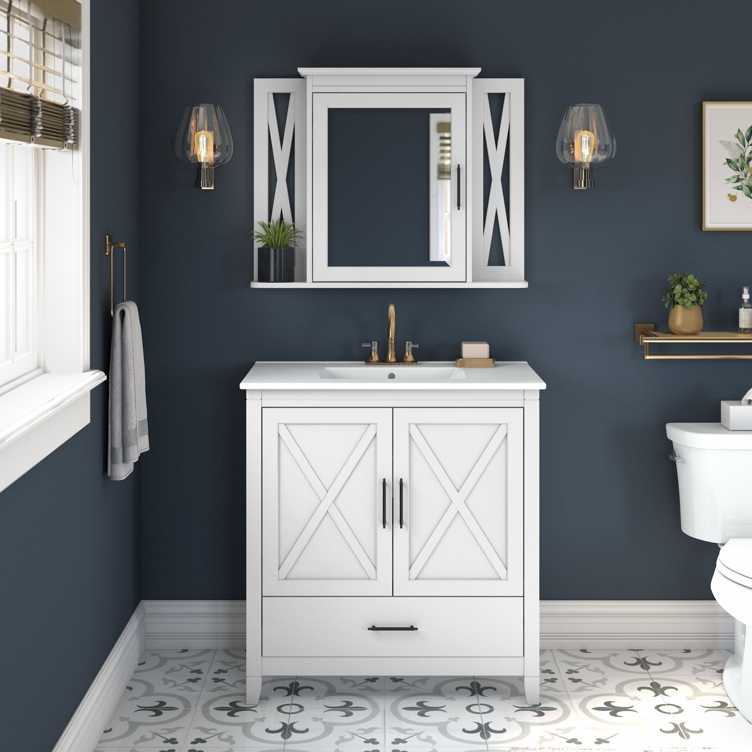 Shop Bush Furniture Key West 32W Bathroom Vanity Sink with Mirror 01 KWS030WAS #color_white ash