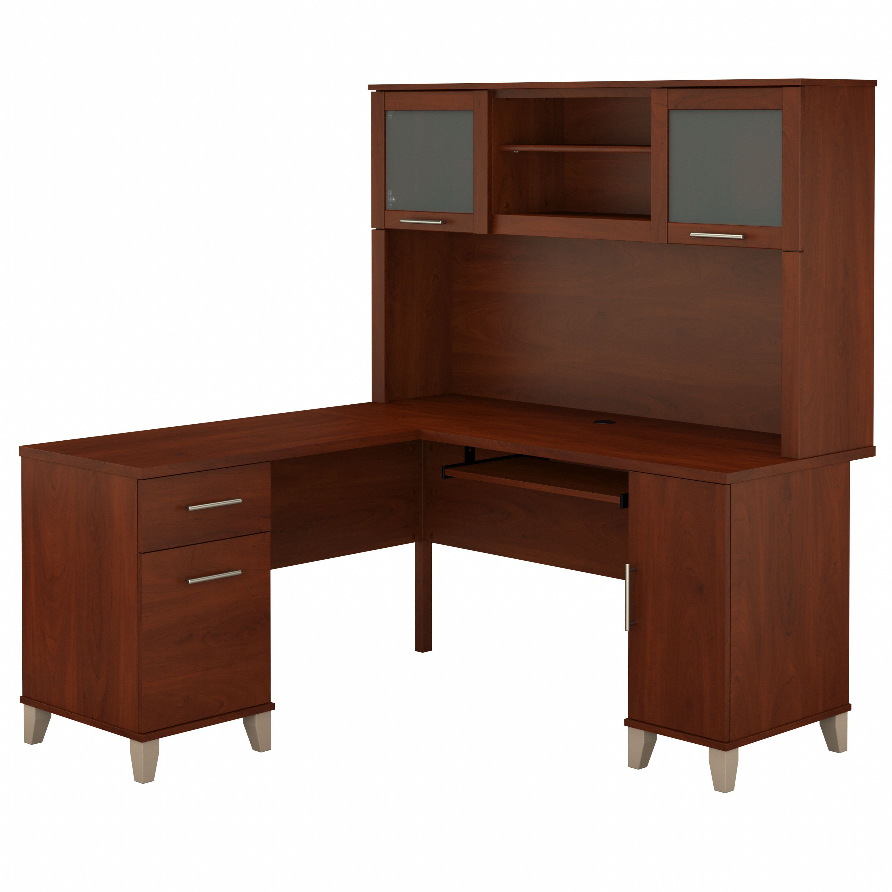 Shop Bush Furniture Somerset 60W L Shaped Desk with Hutch 02 SET002HC #color_hansen cherry