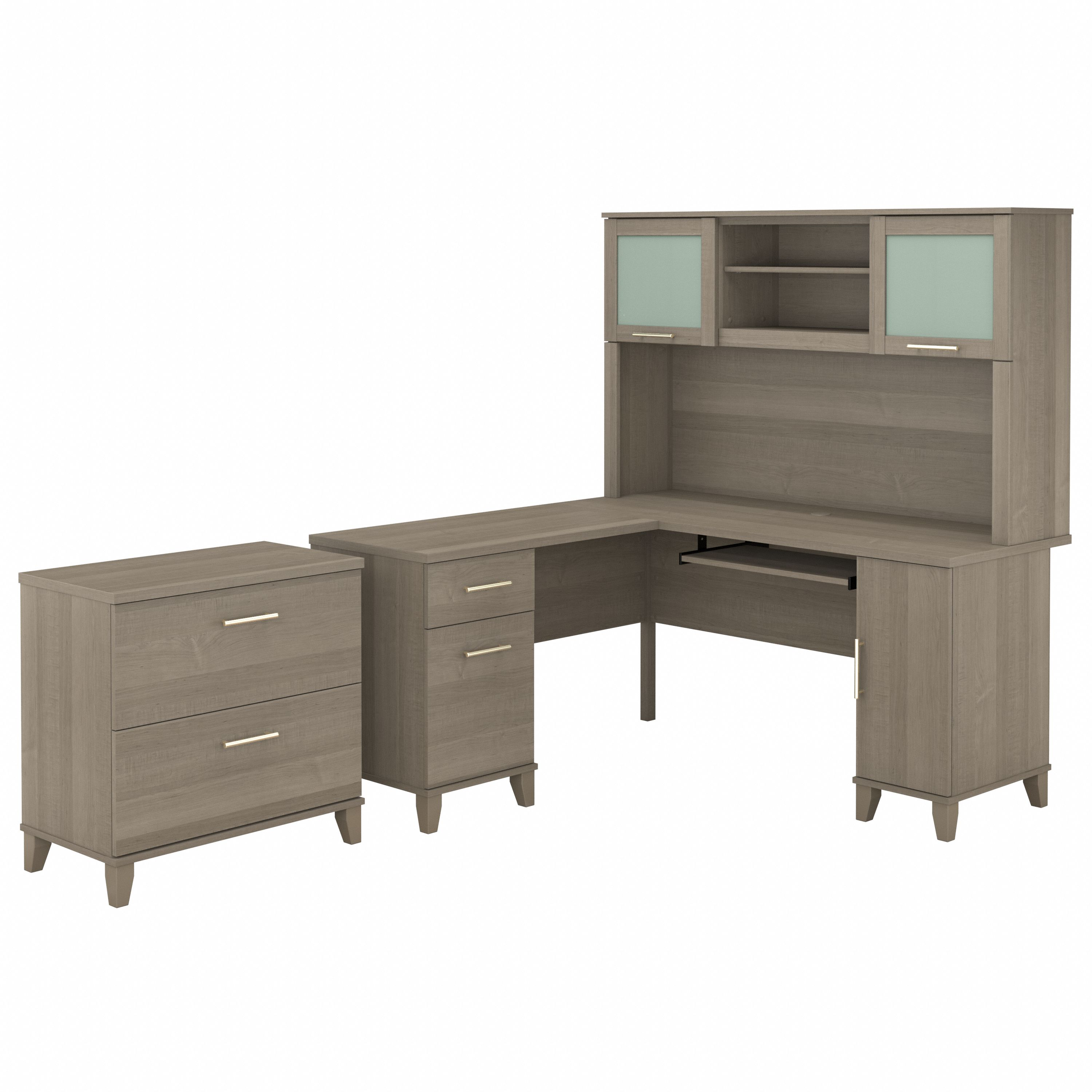 Shop Bush Furniture Somerset 60W L Shaped Desk with Hutch and Lateral File Cabinet 02 SET008AG #color_ash gray