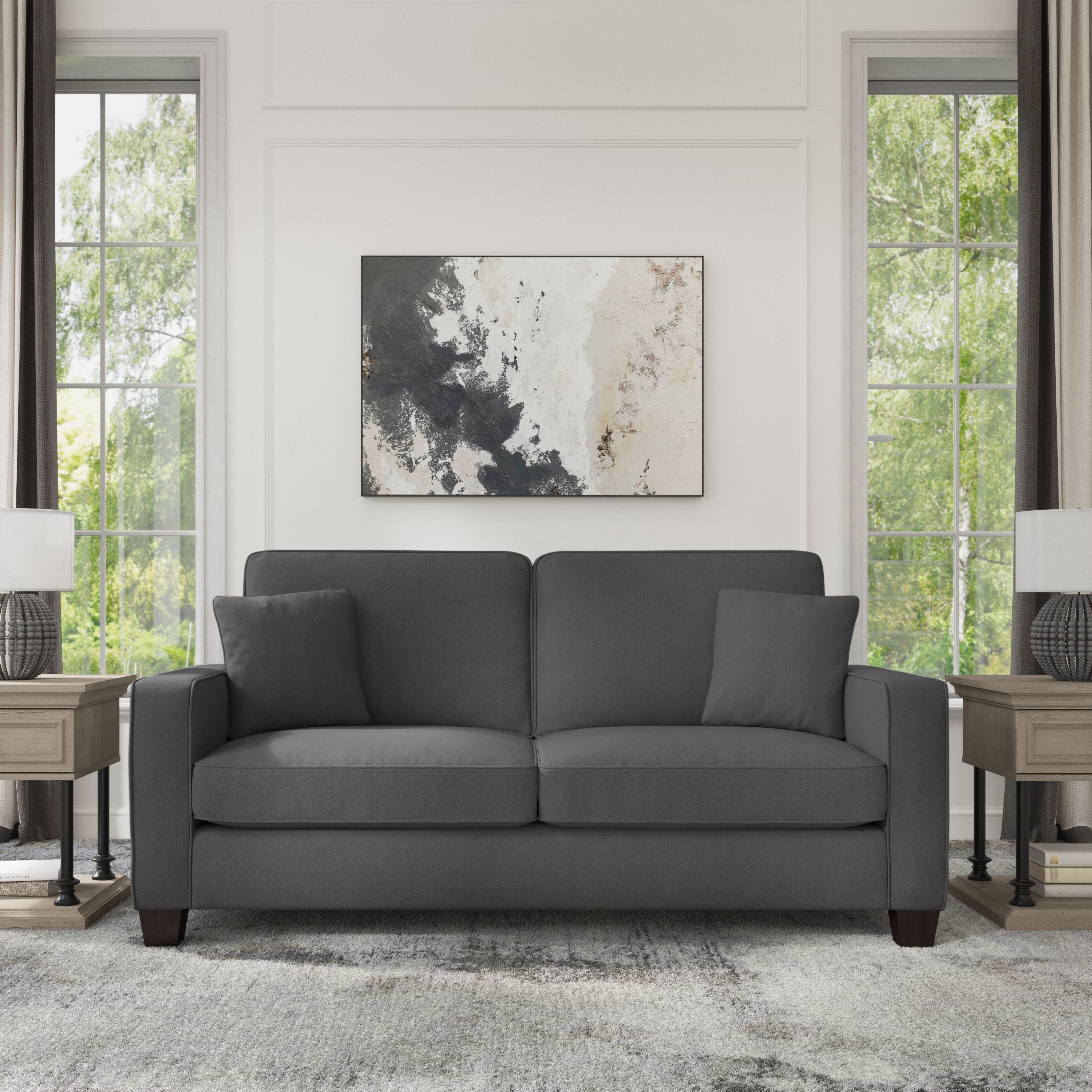 Shop Bush Furniture Stockton 73W Sofa 01 SNJ73SCGH-03K #color_charcoal gray herringbone fabr