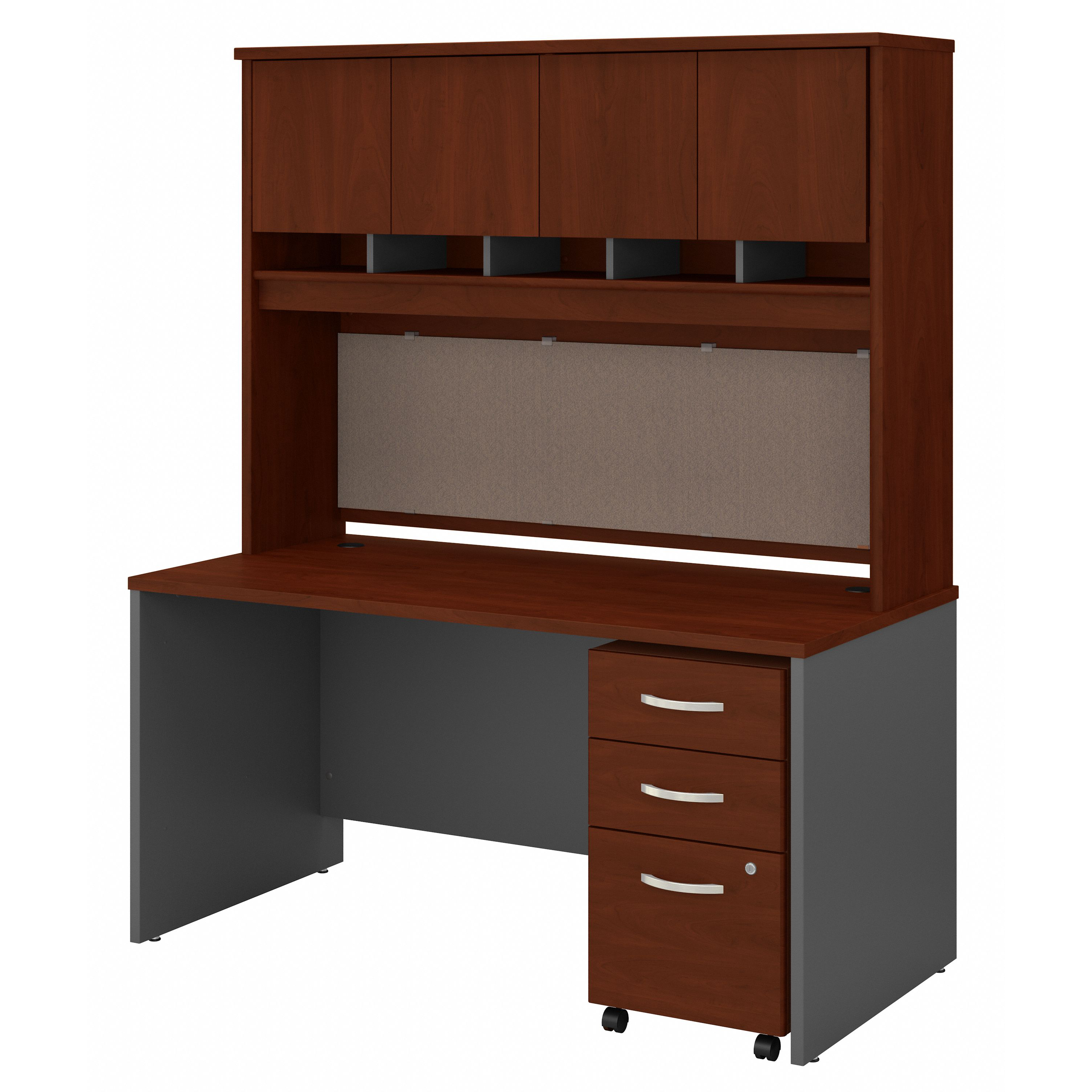 Shop Bush Business Furniture Series C 60W x 30D Office Desk with Hutch and Mobile File Cabinet 02 SRC145HCSU #color_hansen cherry/graphite gray