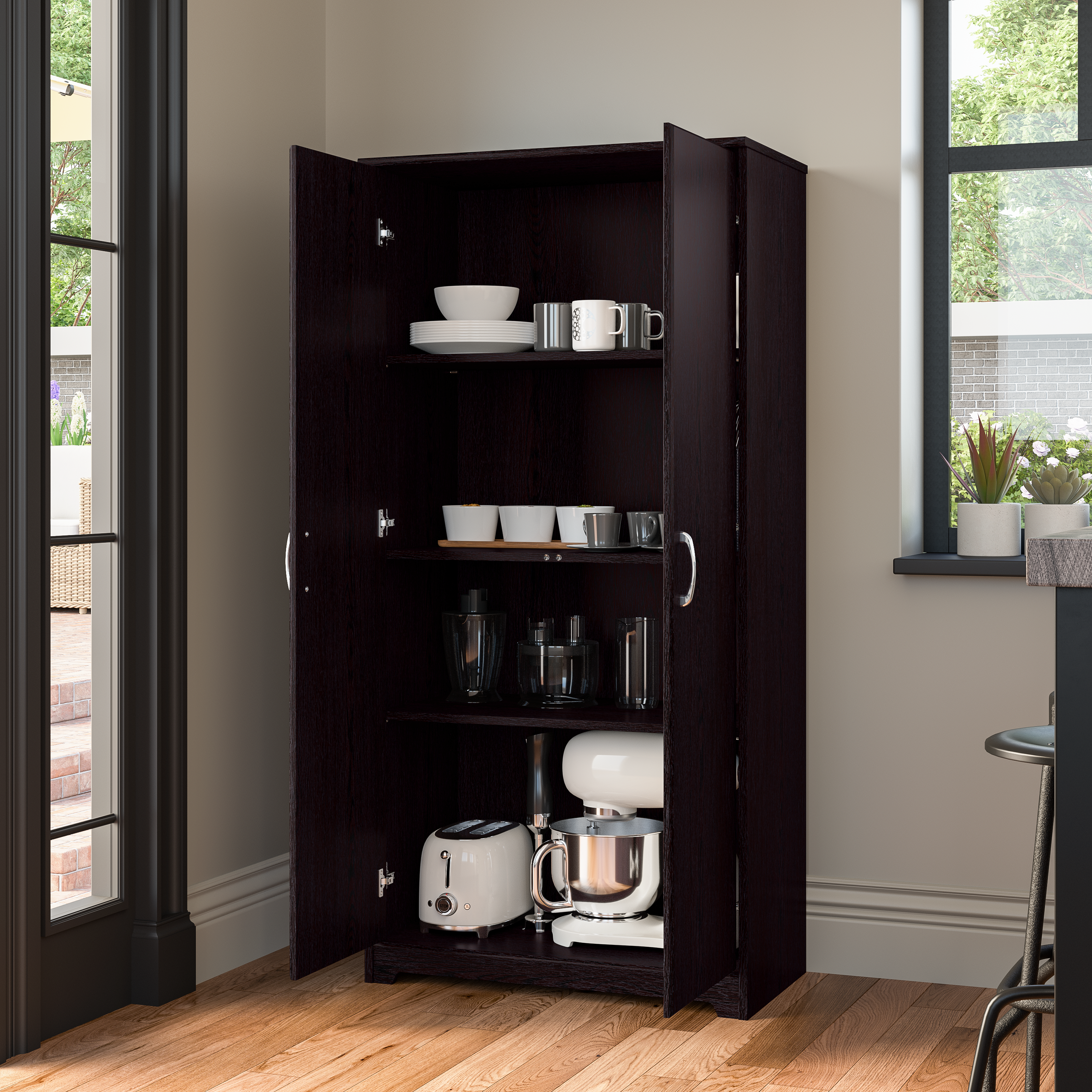 Shop Bush Furniture Cabot Tall Kitchen Pantry Cabinet with Doors 06 WC31899-Z #color_espresso oak