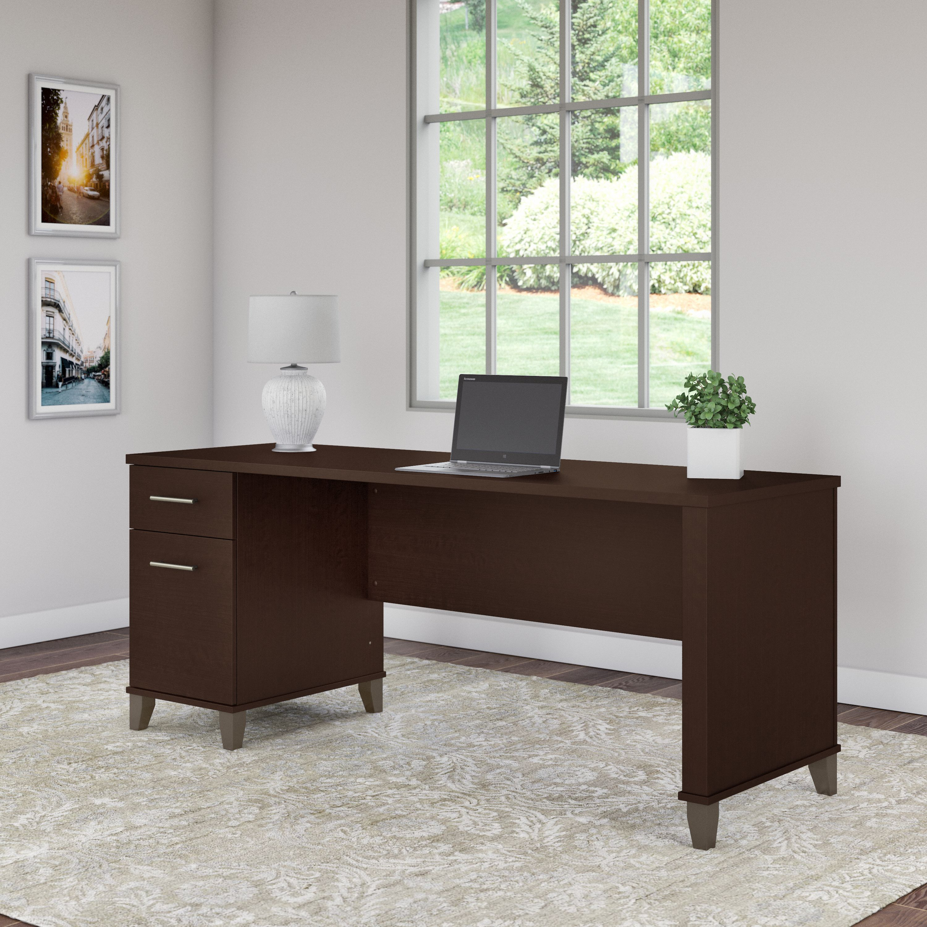 Shop Bush Furniture Somerset 72W Office Desk with Drawers 01 WC81872 #color_mocha cherry