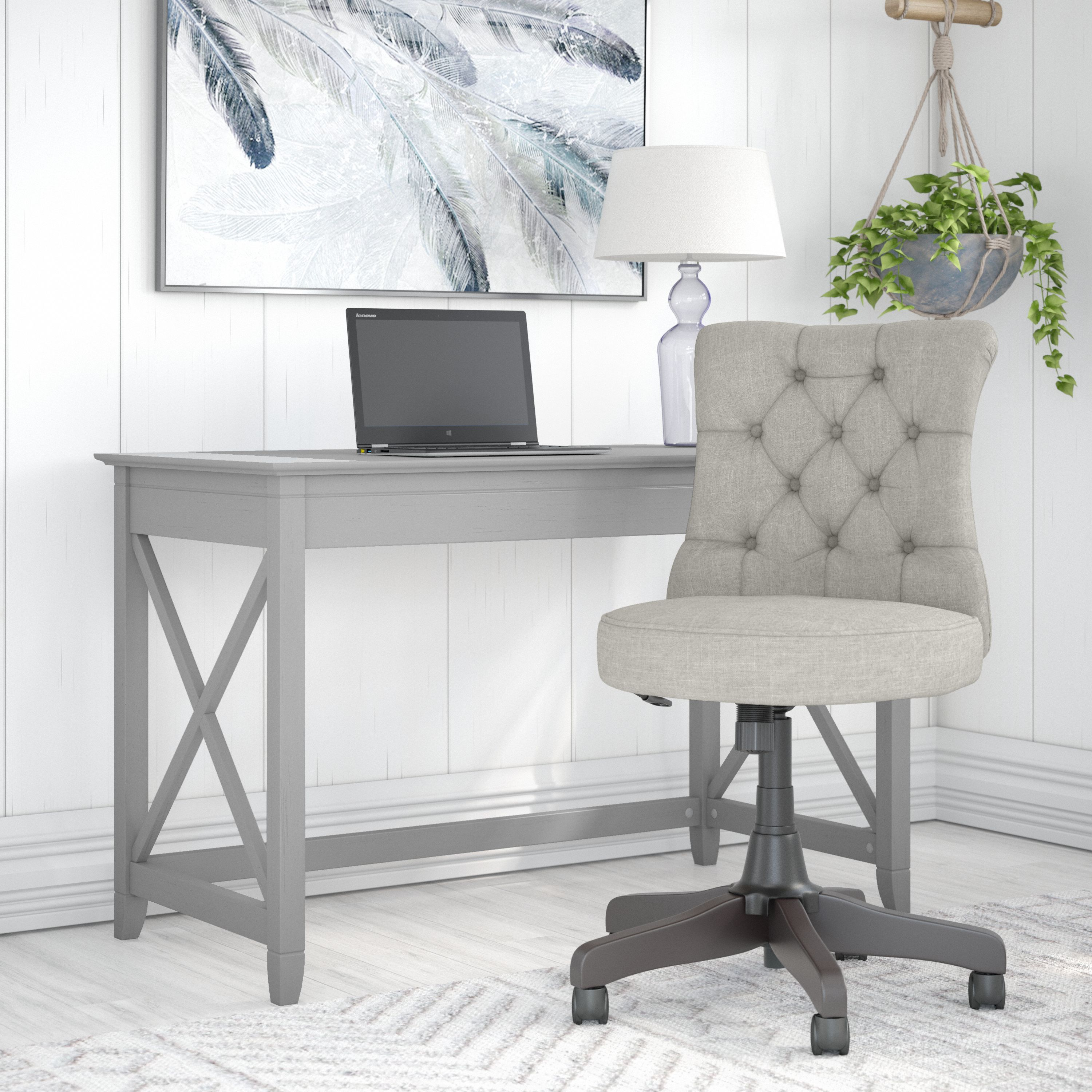 Shop Bush Furniture Key West 48W Writing Desk with Mid Back Tufted Office Chair 01 KWS021CG #color_cape cod gray