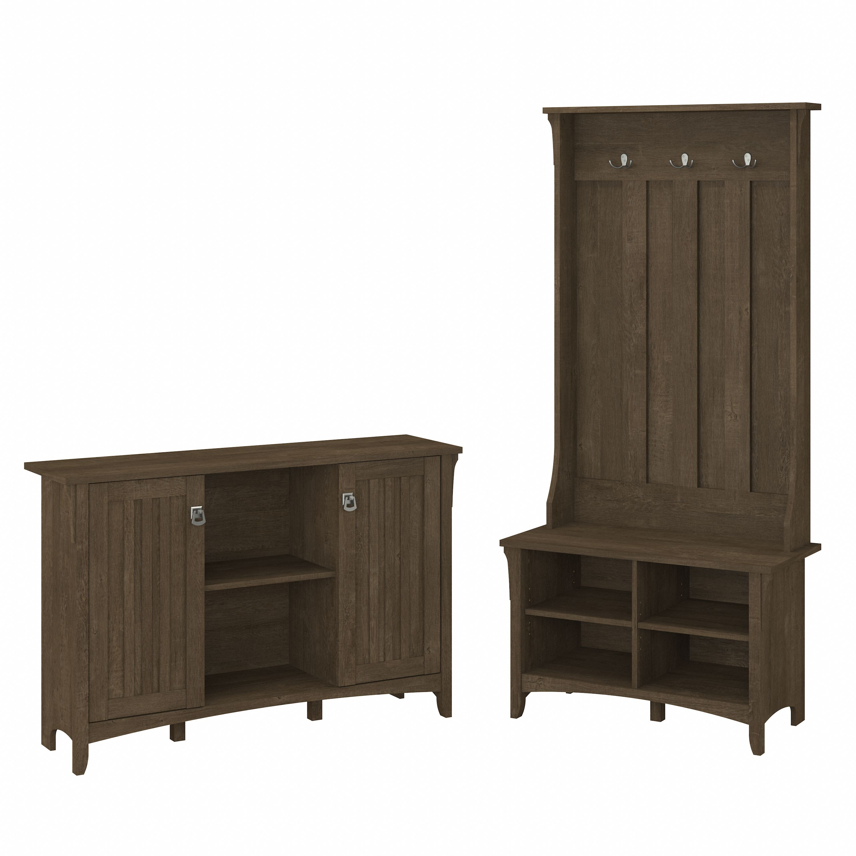 Shop Bush Furniture Salinas Entryway Storage Set with Hall Tree, Shoe Bench and Accent Cabinet 02 SAL008ABR #color_ash brown