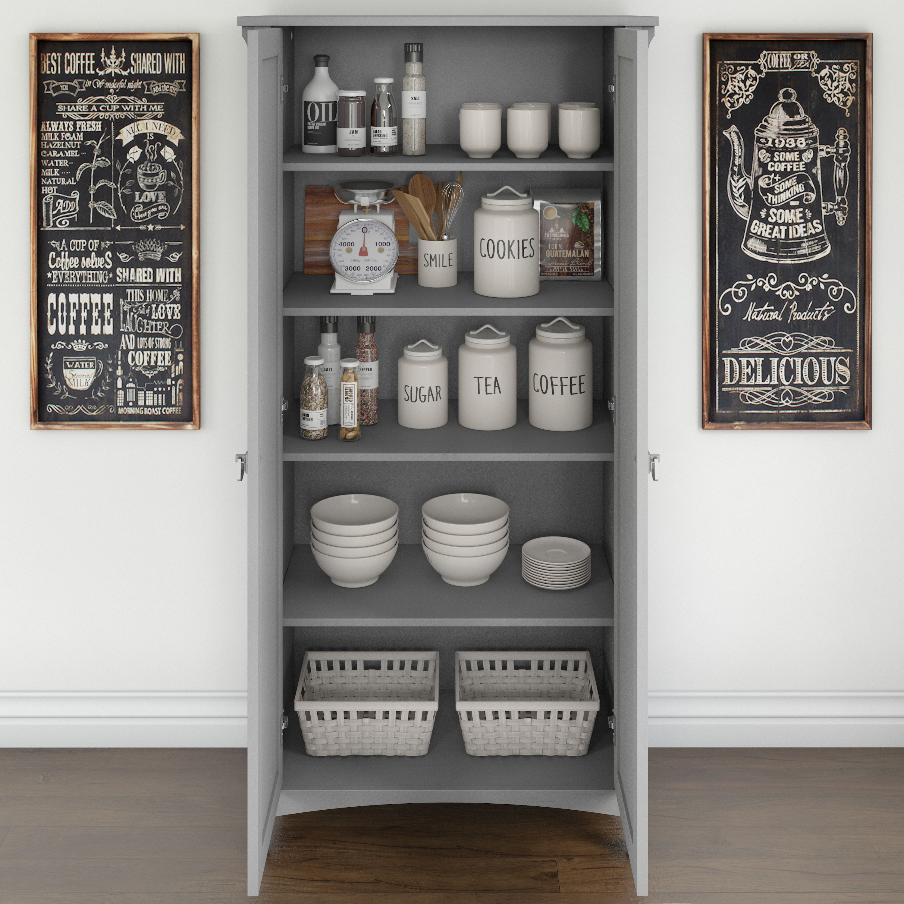 Shop Bush Furniture Salinas Kitchen Pantry Cabinet with Doors 03 SAL014CG #color_cape cod gray