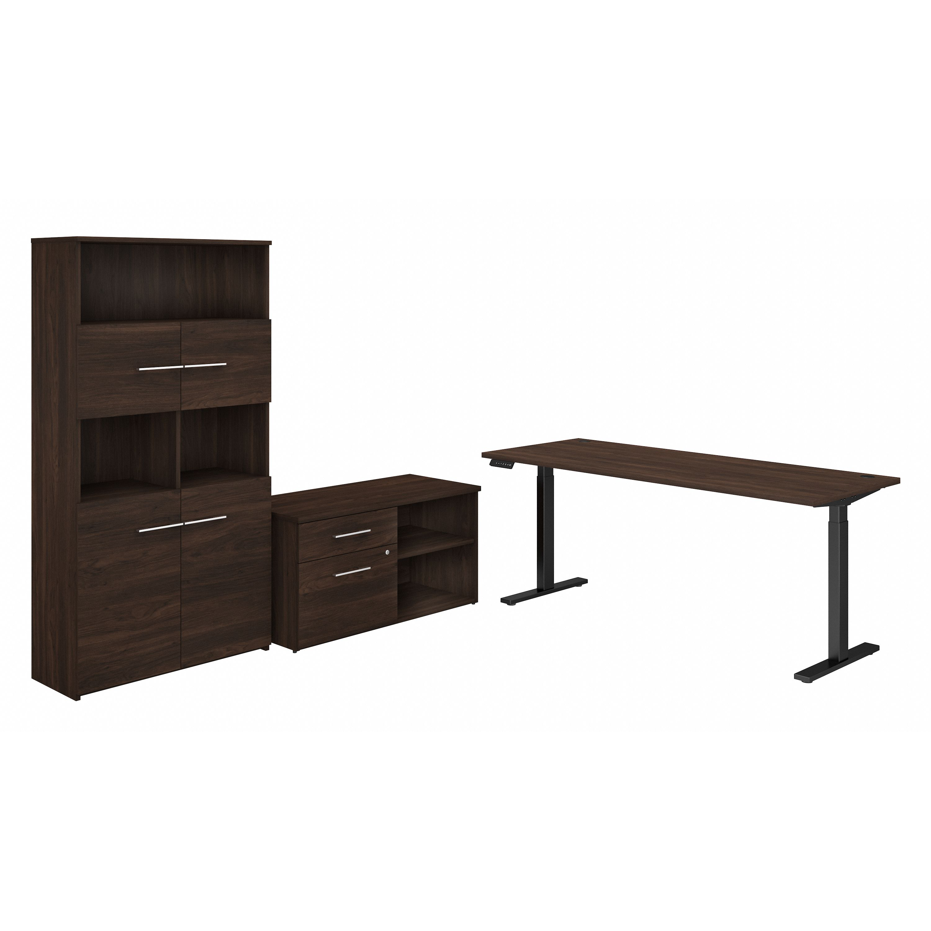Shop Bush Business Furniture Office 500 72W Height Adjustable Standing Desk with Storage and Bookcase 02 OF5006BWSU #color_black walnut